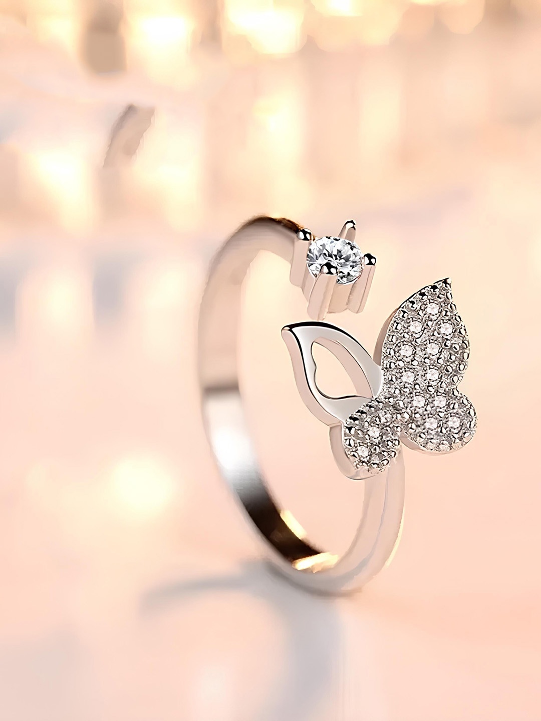 

KARISHMA KREATIONS Silver-Plated CZ-Studded Adjustable Finger Ring