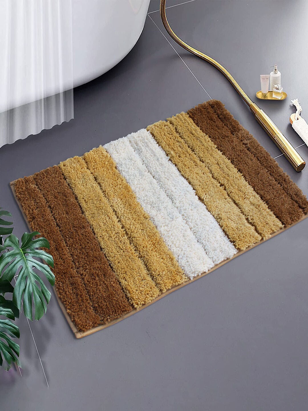 

LUXEHOME INTERNATIONAL Brown & Beige 2 Pieces Striped Anti-Skid Doormats