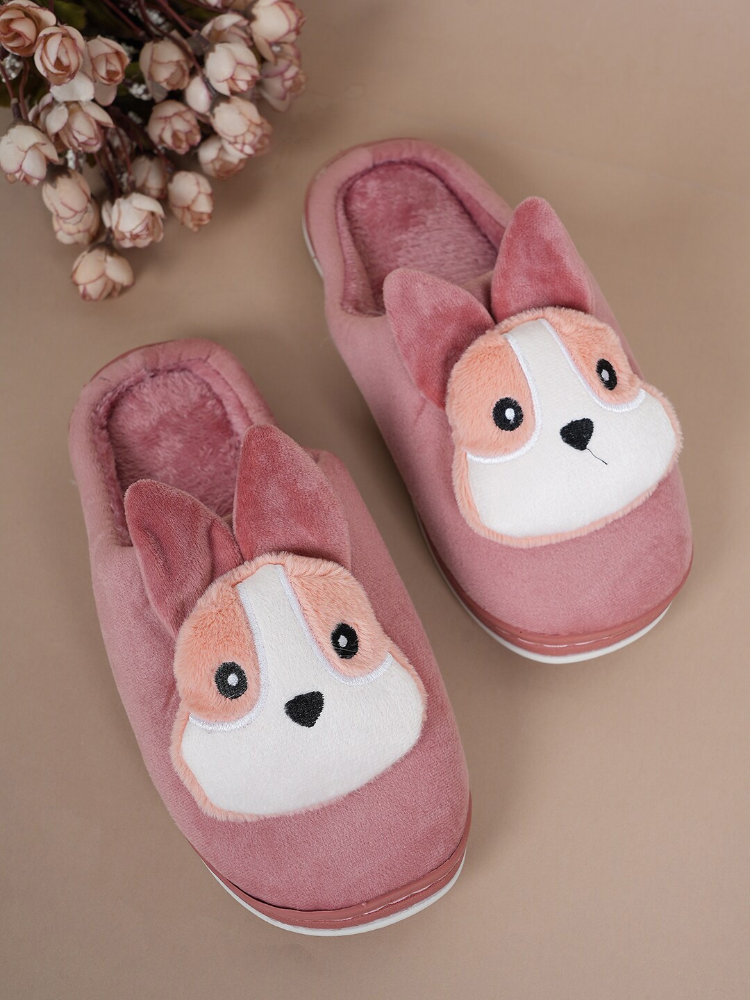 

SAPATOS Women Self Design Fur Durable Room Slippers, Peach