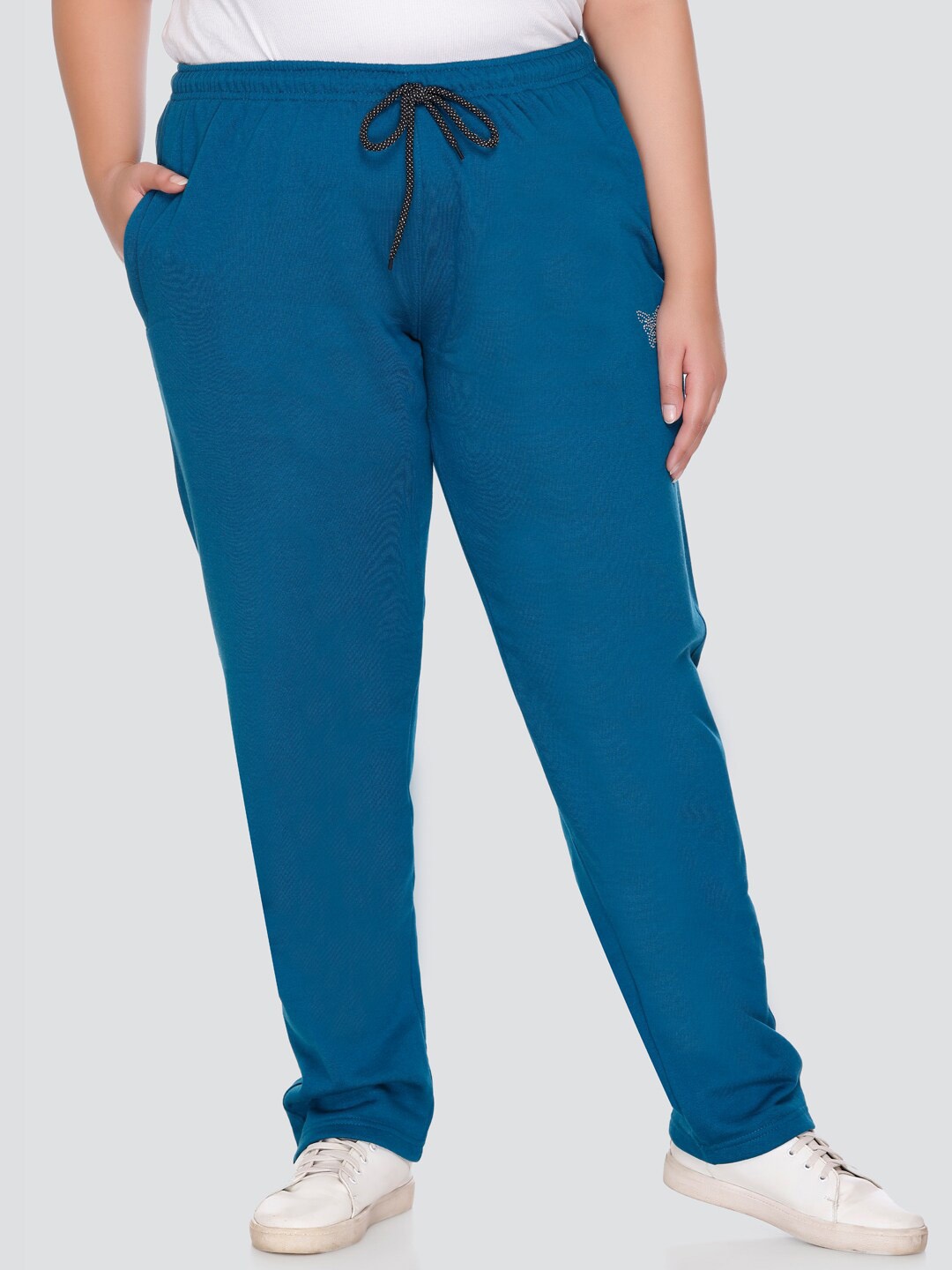 

CUPID Women Plus Size Cotton Fleece Winter Wear Track Pants, Turquoise blue