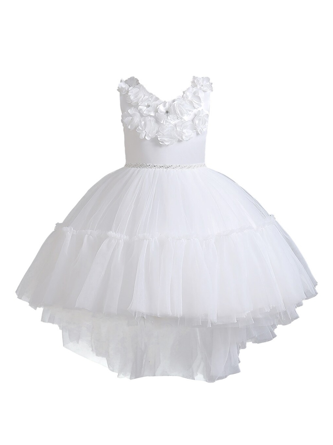 

StyleCast Girls White Floral Self Design Sequined Balloon Maxi Dress