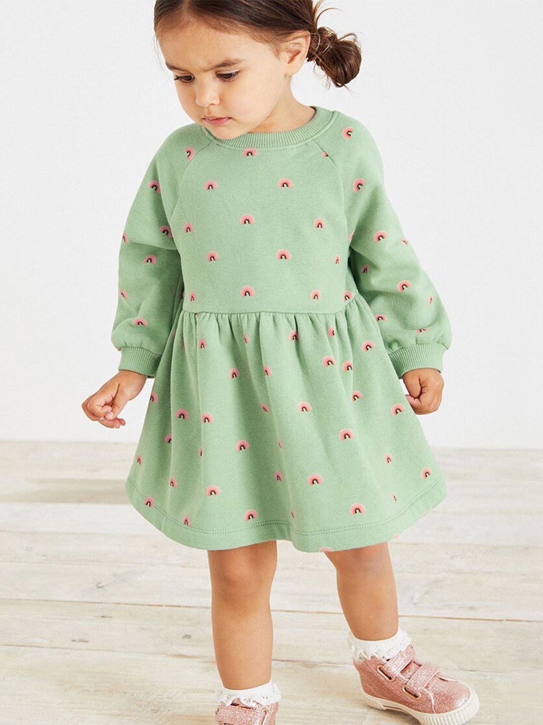 

StyleCast Green Girls Conversational Printed Cotton A-Line Dress