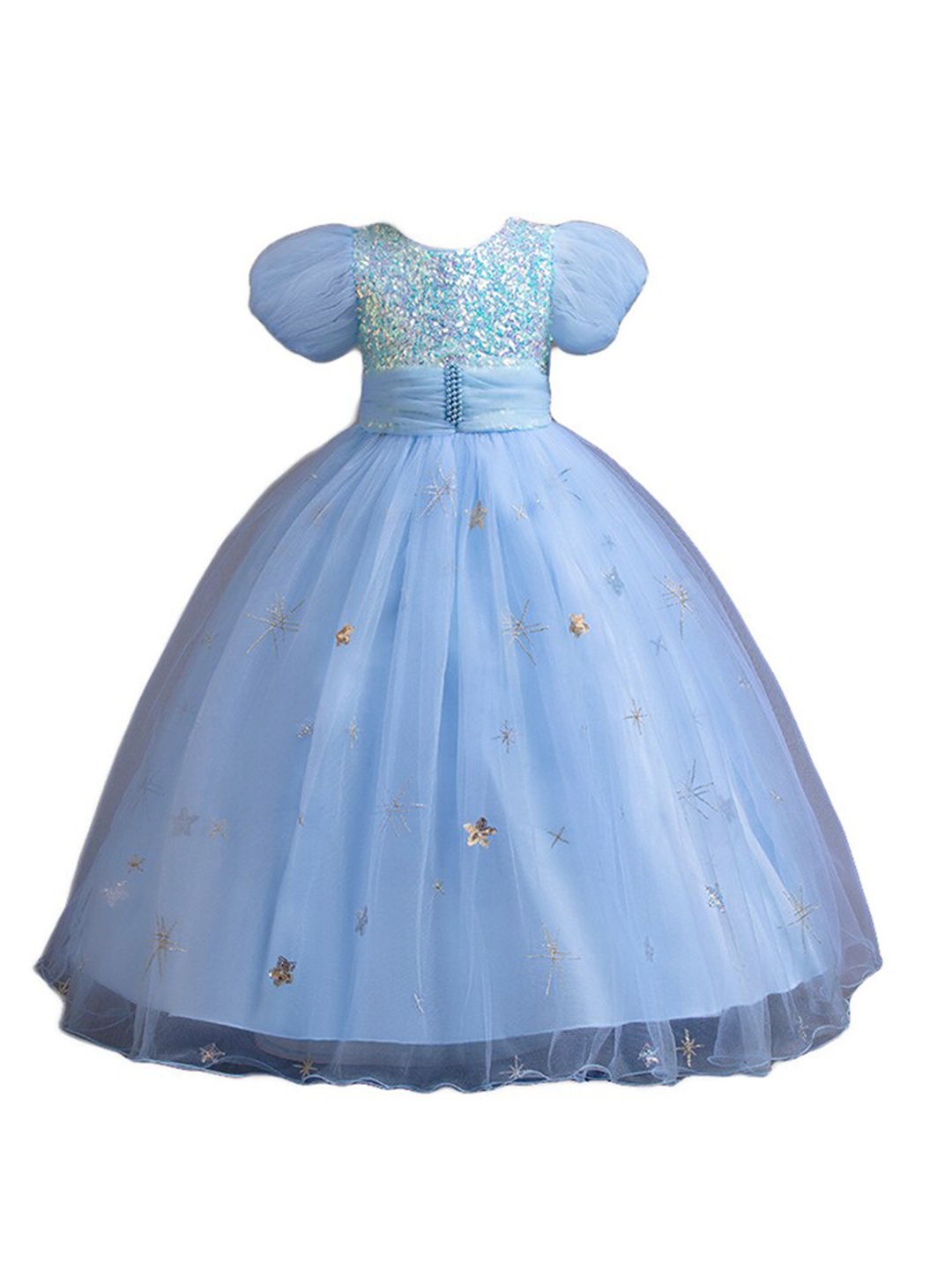 

StyleCast Blue Embellished Puff Sleeves Maxi Peplum Dress