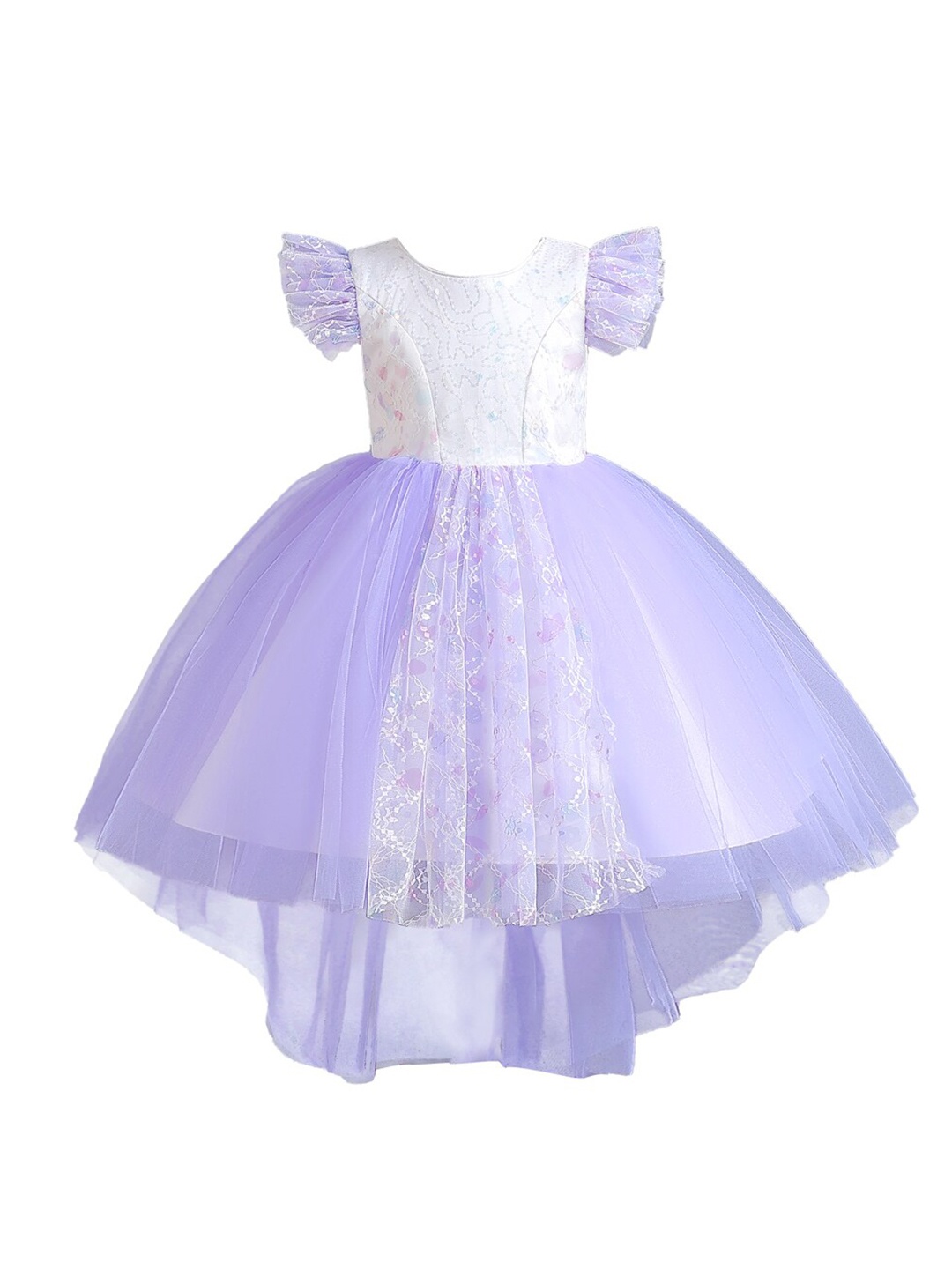 

StyleCast Girls Purple Self Design Flutter Sleeves Sequinned Fit and Flare Dress
