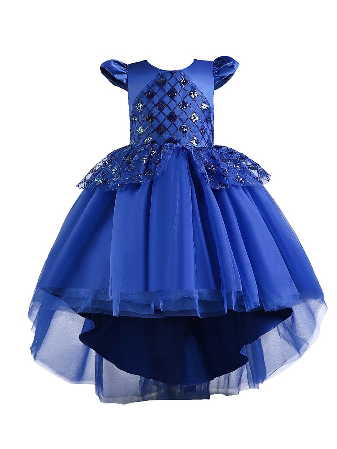 

StyleCast Girls Blue Embellished Puff Sleeves Ruffles Detail Fit and Flare Dress