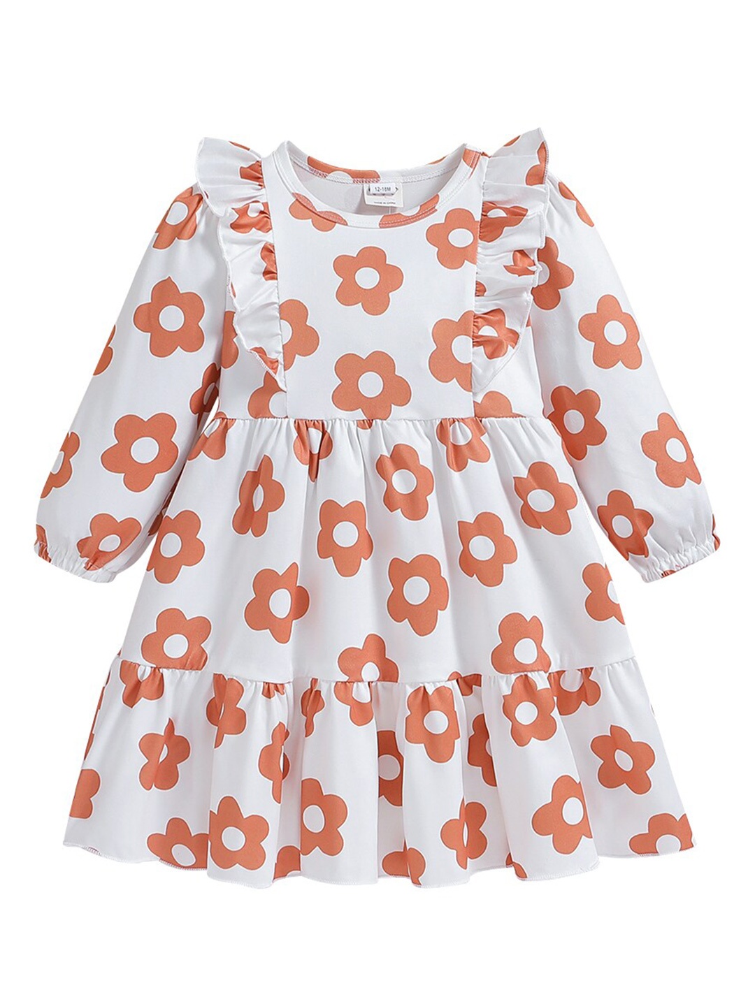 

StyleCast Girls White Floral Printed Round Neck Ruffled Fit & Flare Dress