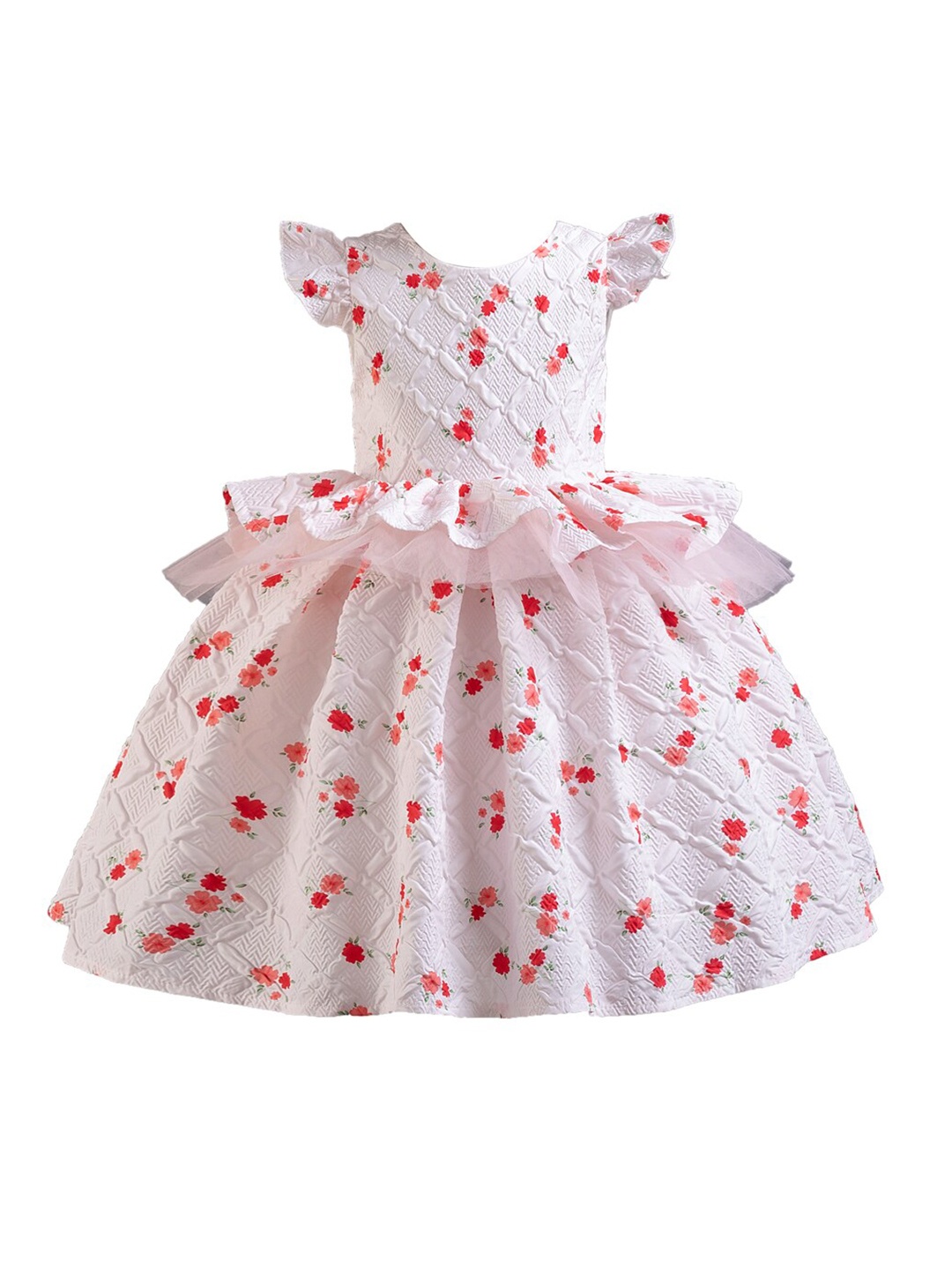 

StyleCast Girls White Floral Printed Cap Sleeves Ruffles Fit and Flare Dress