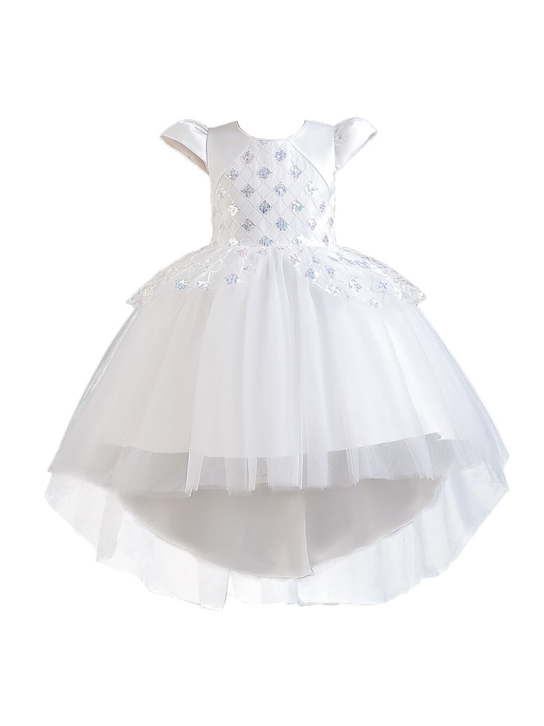 

StyleCast Girls White Embellished Puff Sleeves Sequinned Fit and Flare Dress