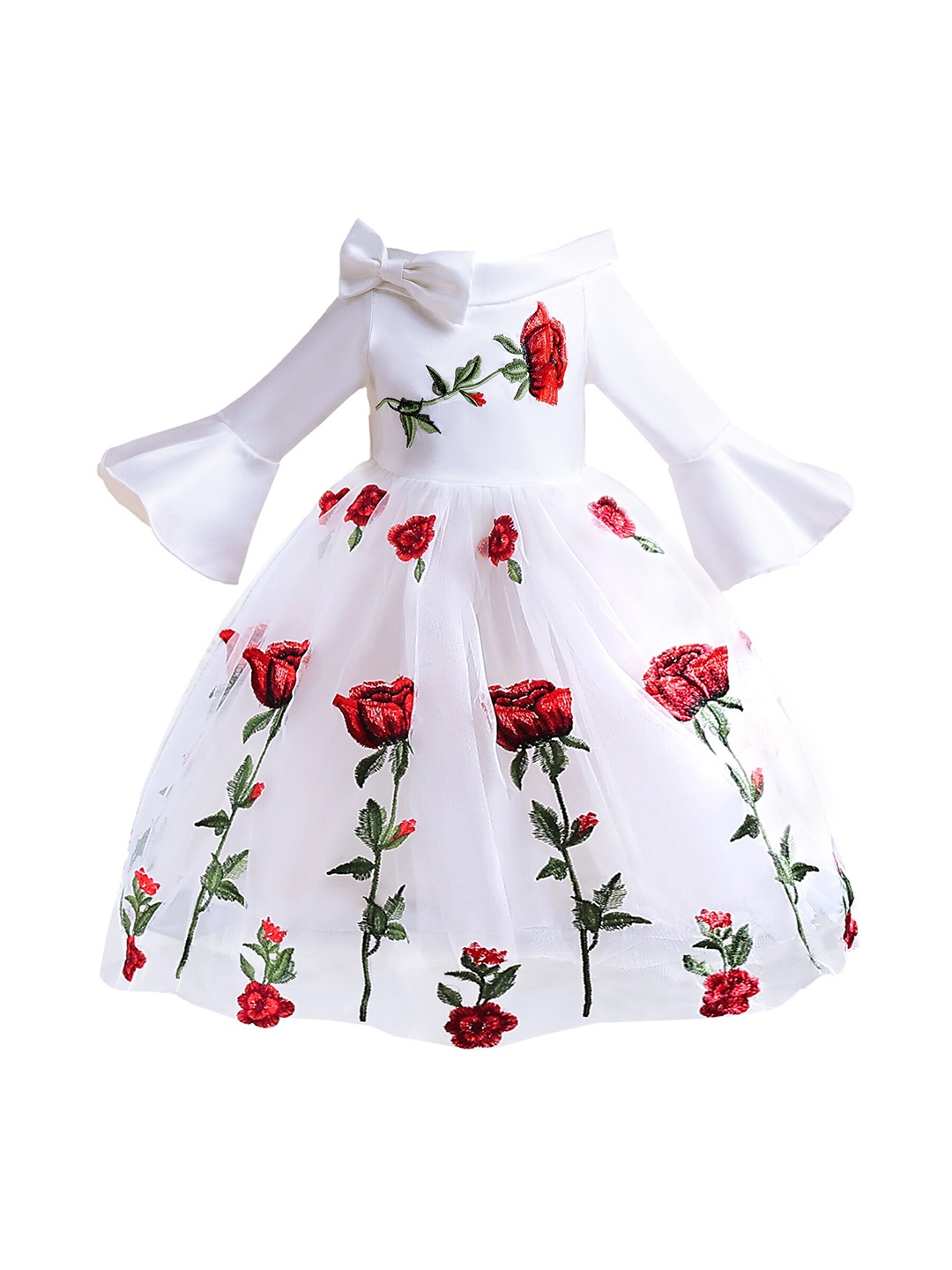 

StyleCast Girls White Floral Printed Bell Sleeve Balloon Maxi Dress