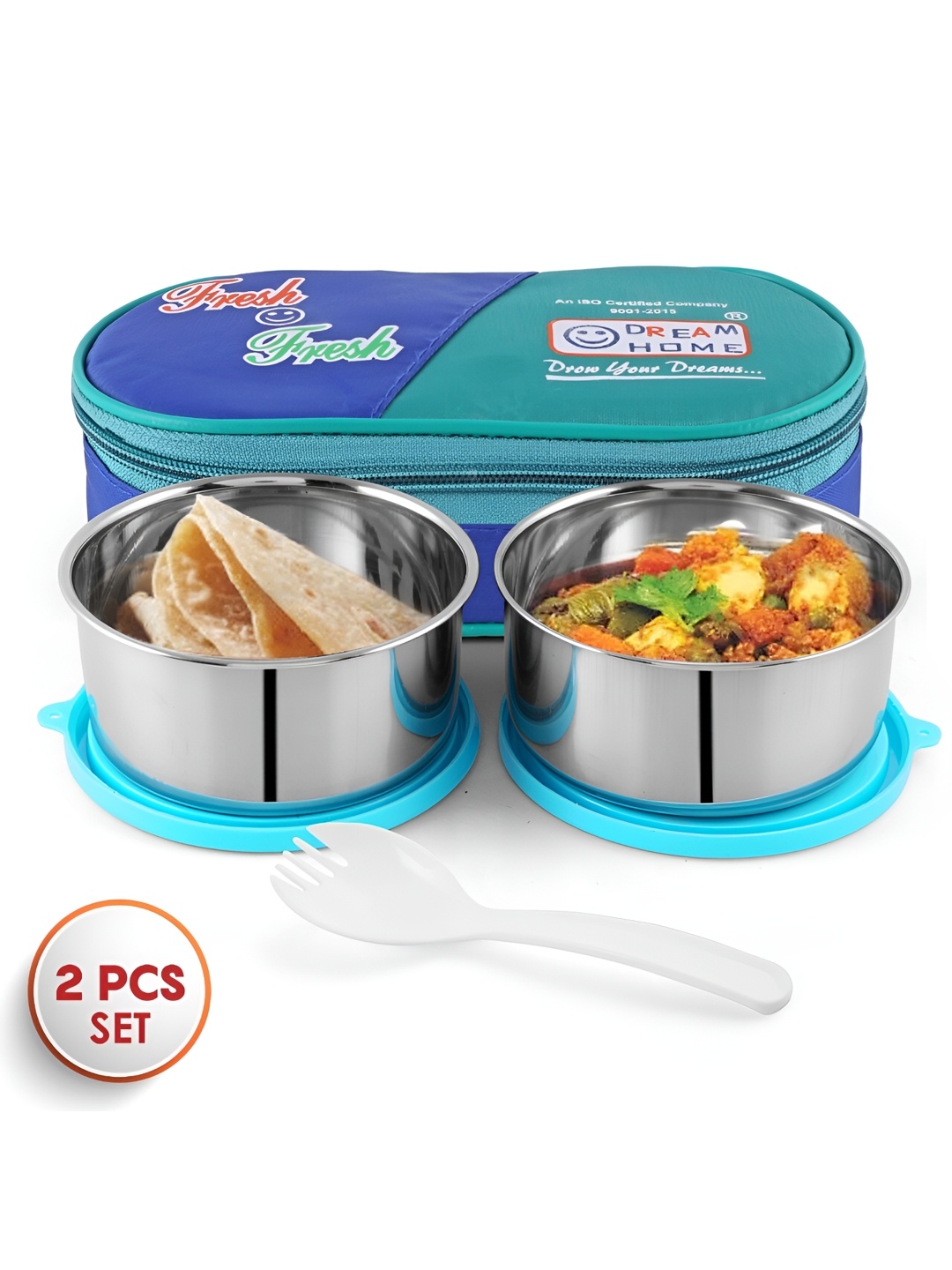 

DREAM HOME Blue 4 Pieces Metal Lunch box with Spoon & Lunch bag