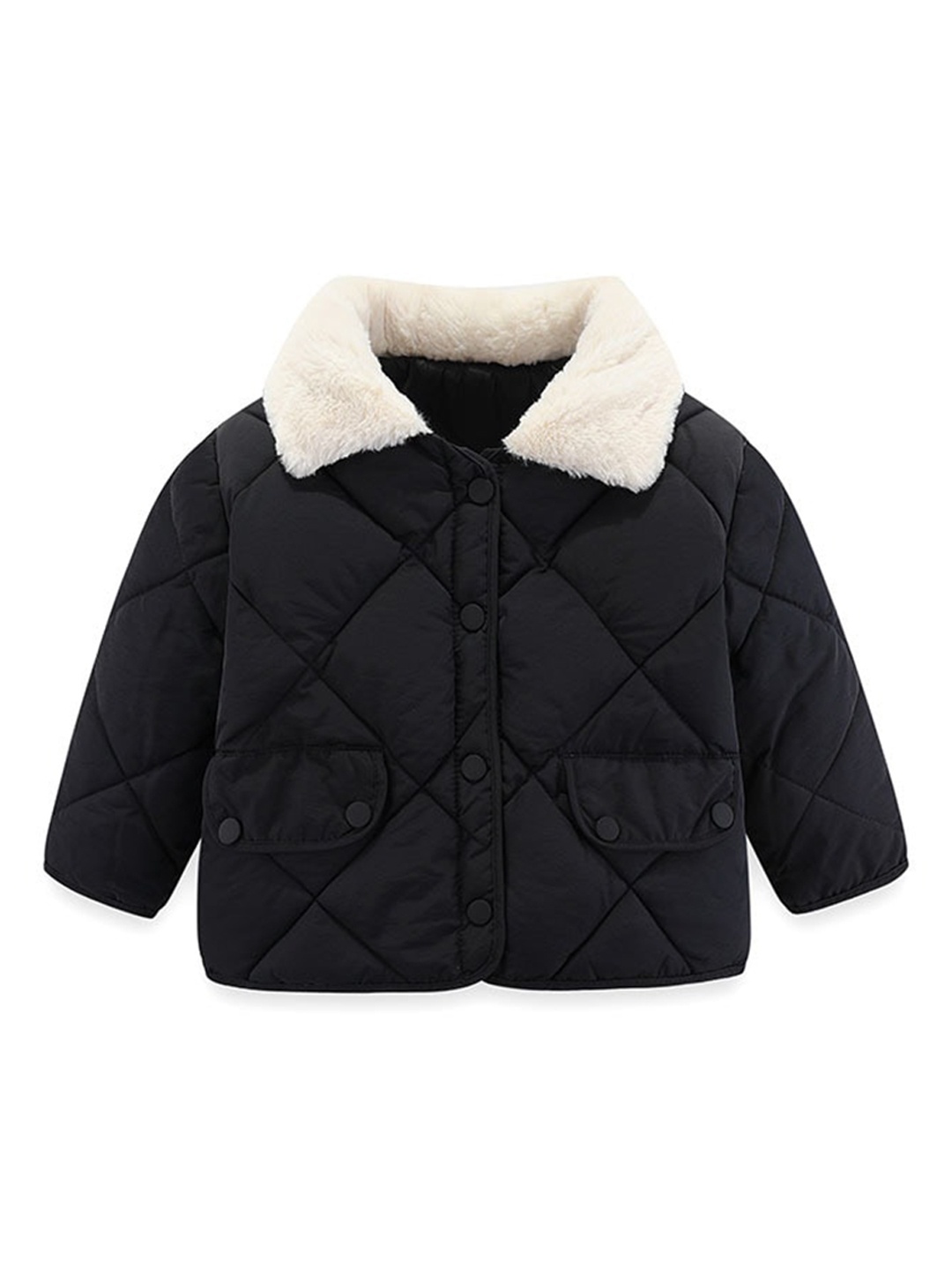

StyleCast Kids Black & White Colourblocked Faux Fur Trim Insulator Quilted Jacket