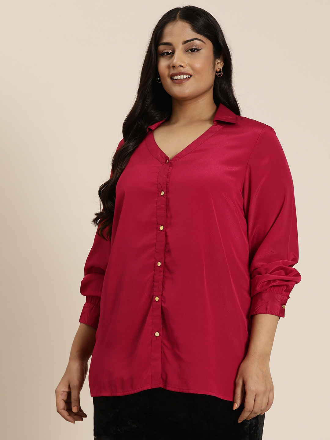 

Qurvii+ Plus Size Comfort Crepe Casual Shirt, Maroon