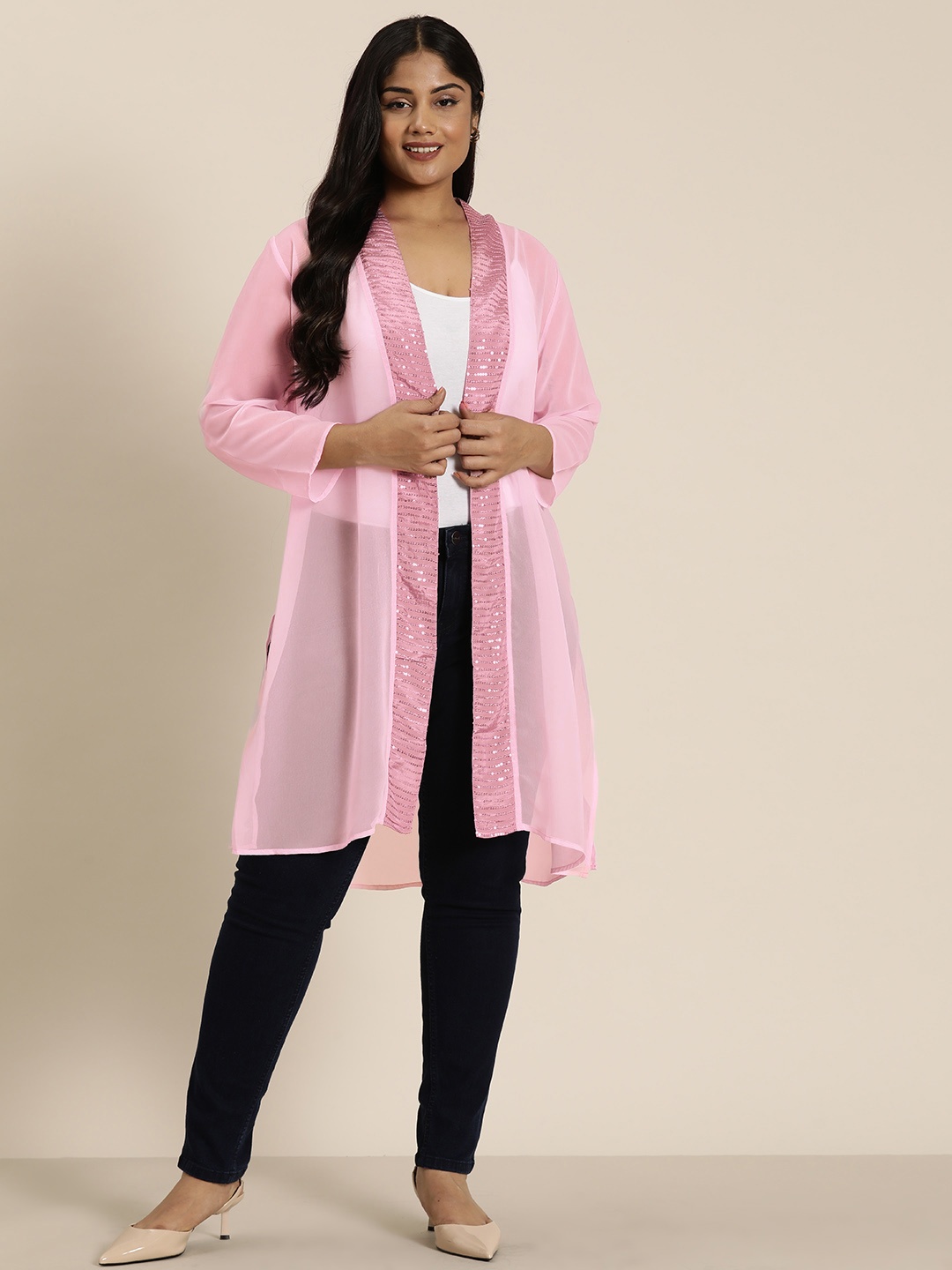 

Qurvii+ Plus Size Longline Shrug, Pink