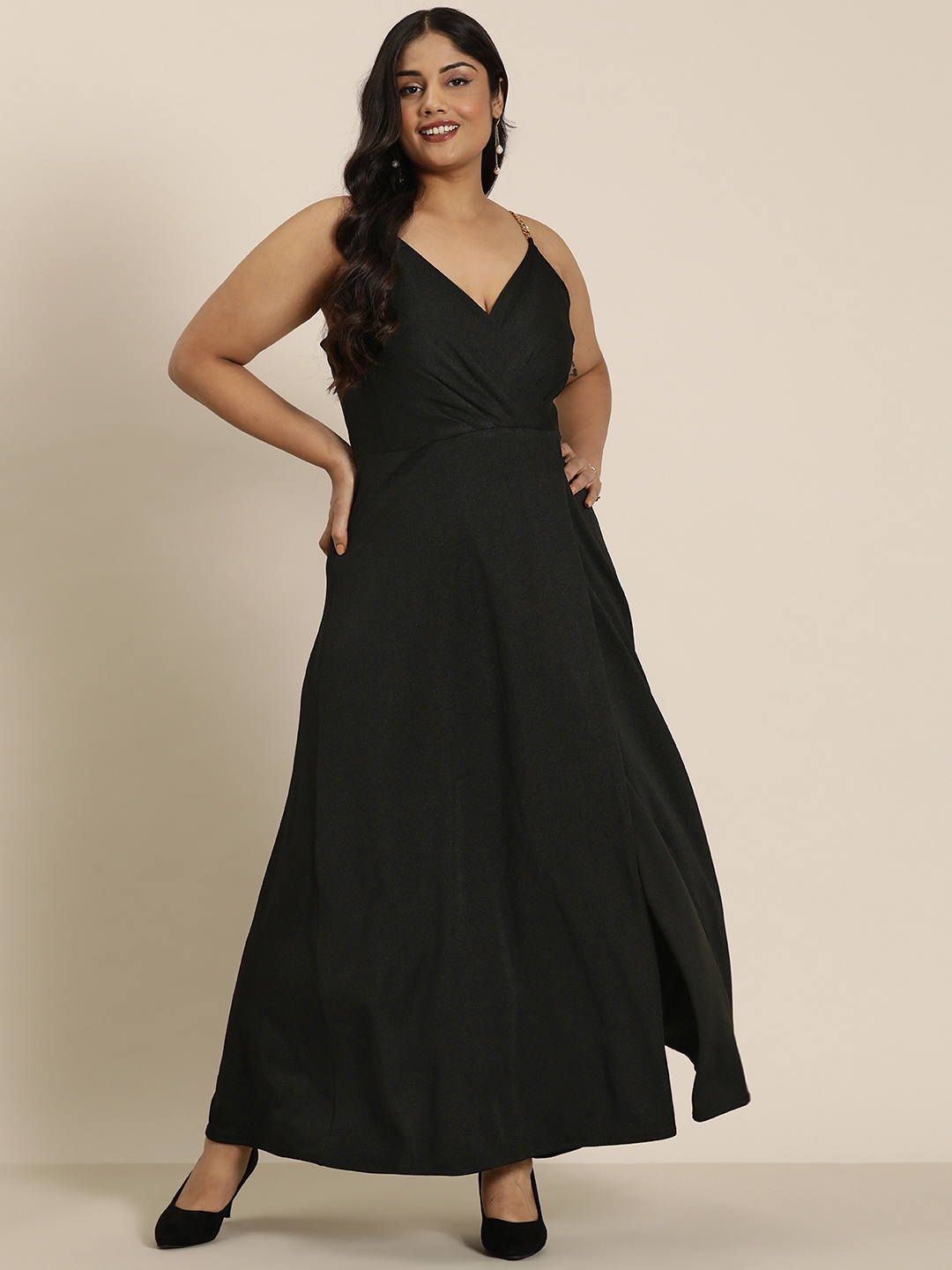 

Qurvii+ Plus Size Maxi Wrap Dress, Black