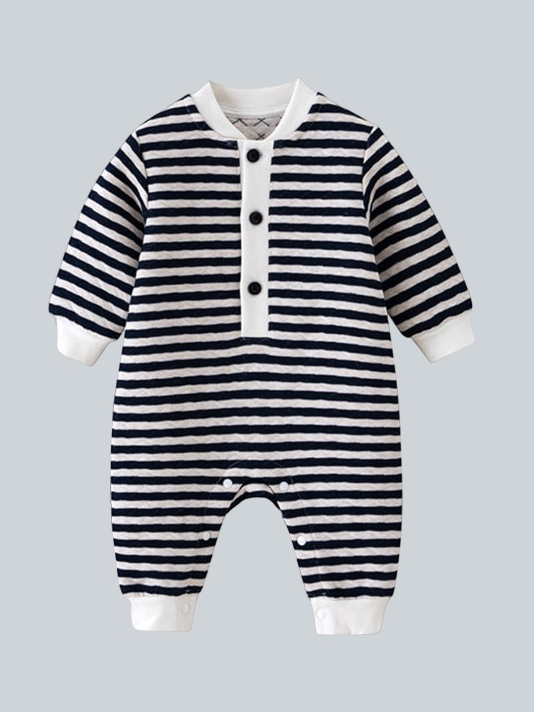 

StyleCast Infants Boys Navy Blue Striped Cotton Rompers