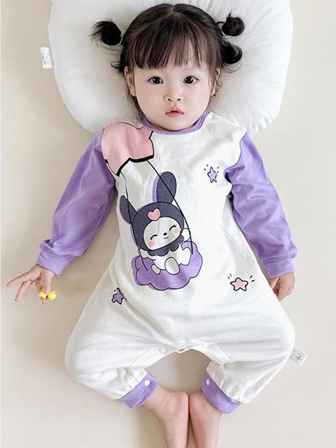 

StyleCast Infants Girls Printed Cotton Rompers, Purple