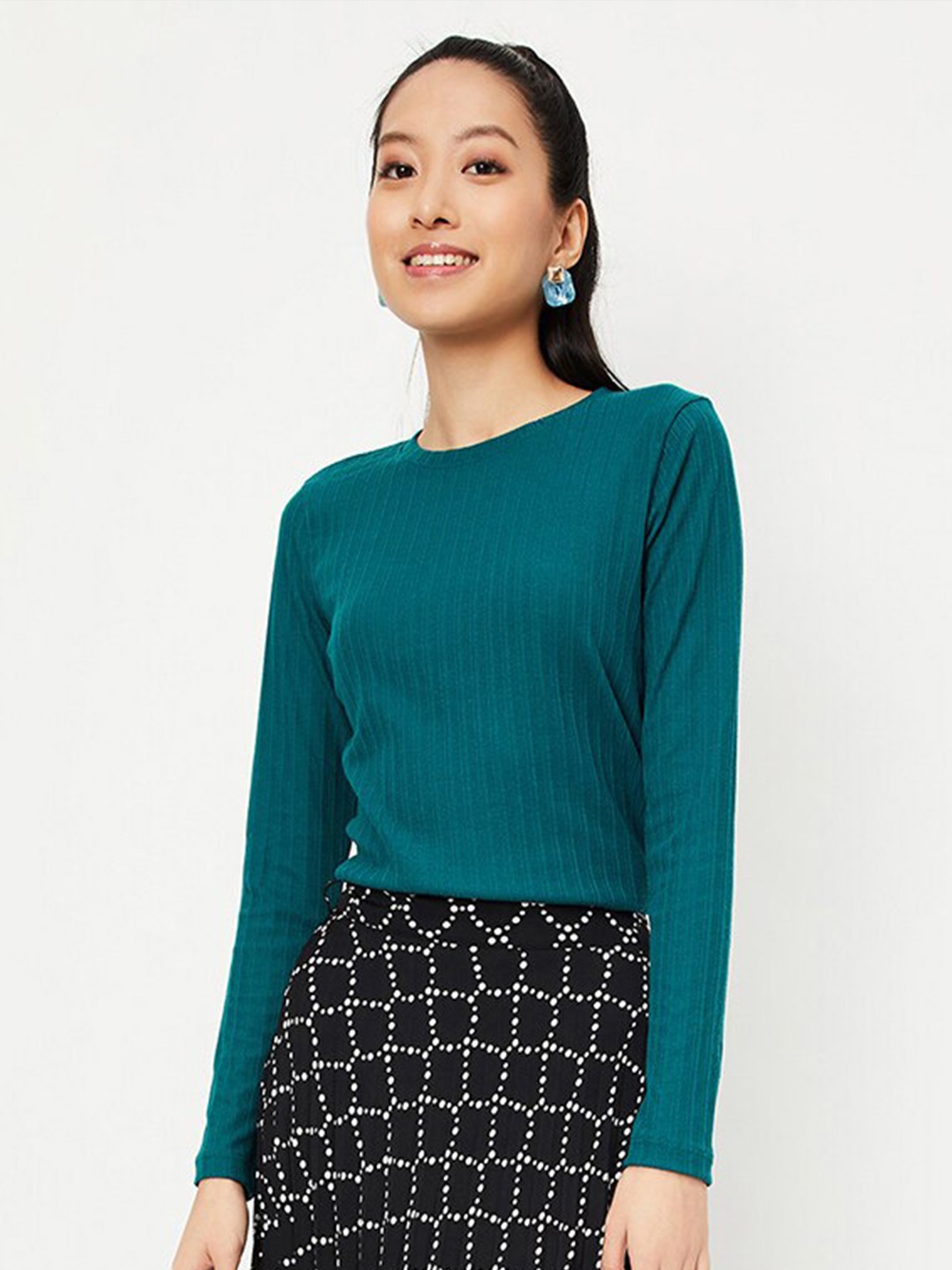 

max Ribbed Long Sleeves Top, Teal