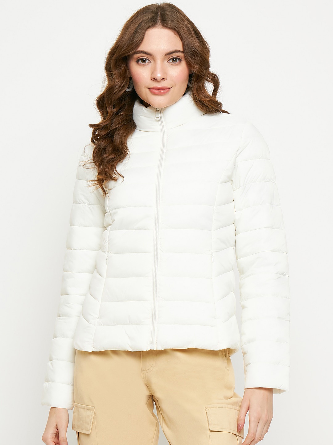 

Madame Stand Collar Long Sleeves Puffer Jacket, Off white