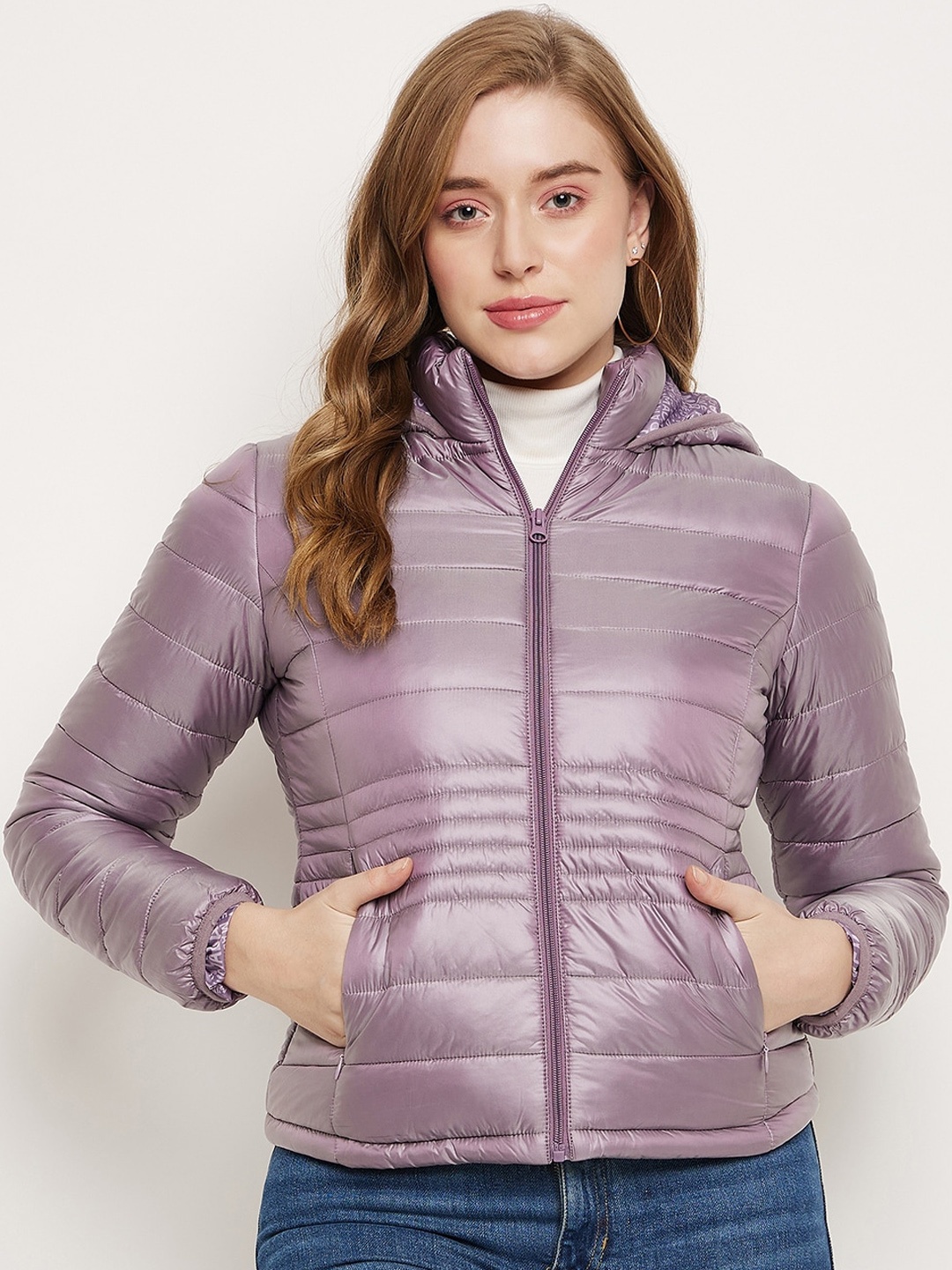 

Madame Hooded Long Sleeves Puffer Jacket, Purple