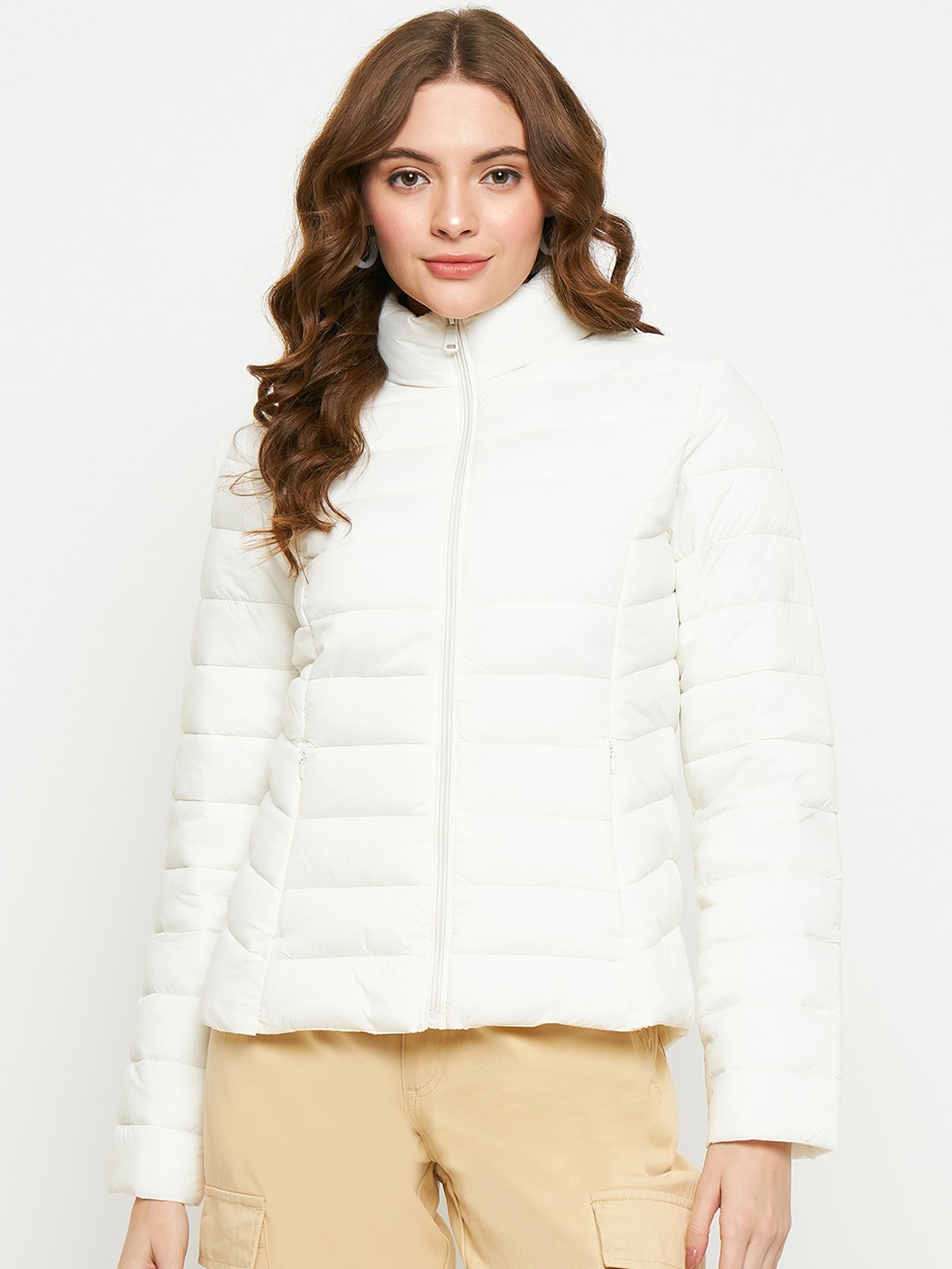 

Madame Stand Collar Long Sleeves Puffer Jacket, Off white