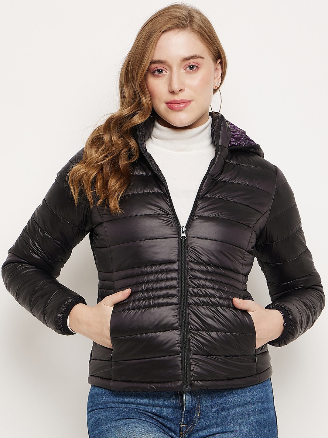 

Madame Hooded Long Sleeves Puffer Jacket, Black