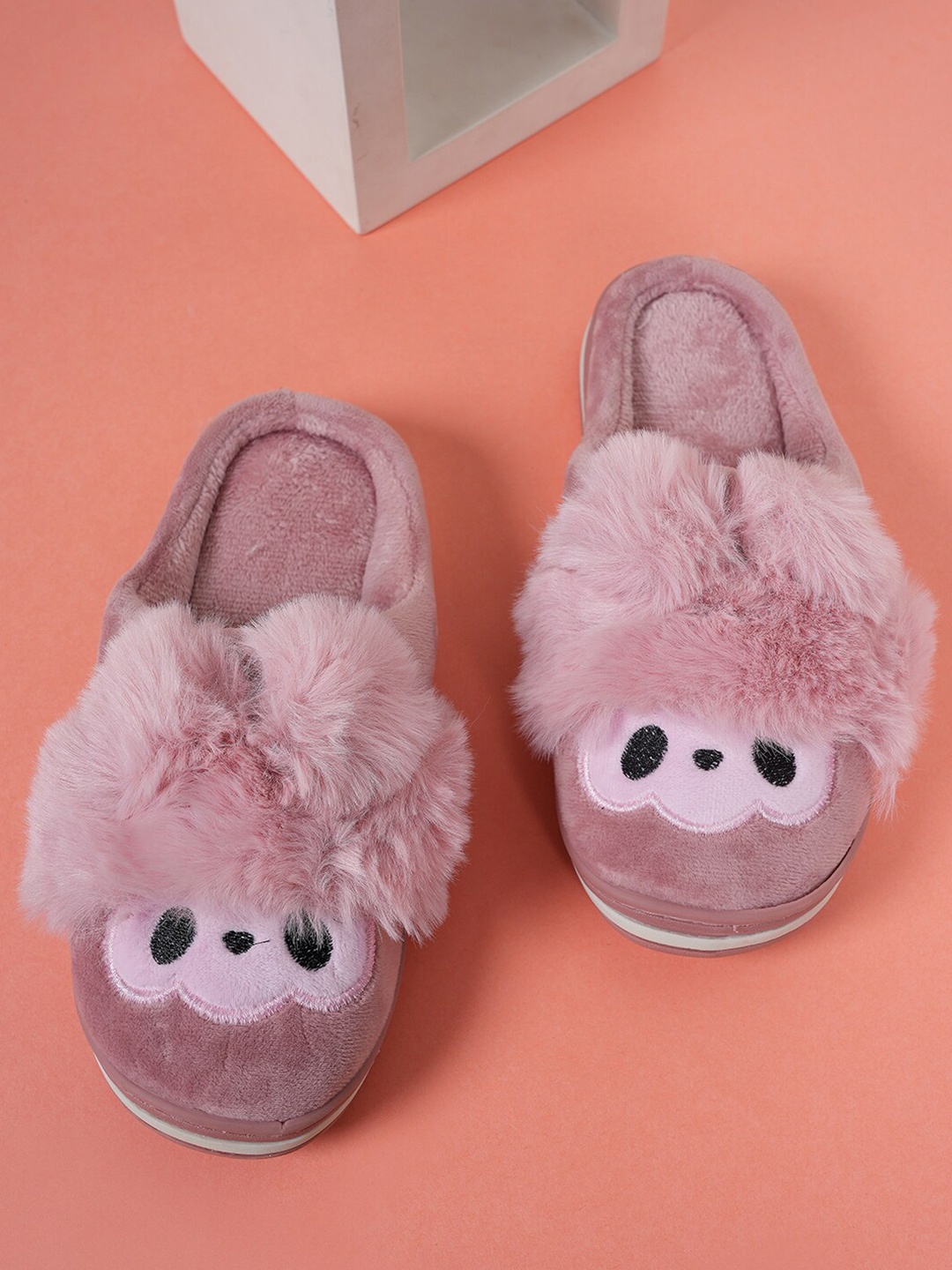 

Walkfree Women Embellished Fur Room Slippers, Peach