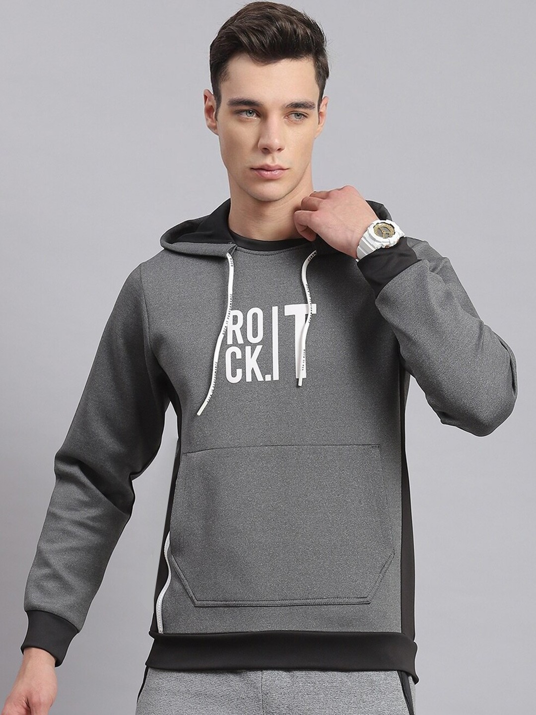 

rock.it Typography Printed Hooded Sweatshirt, Grey