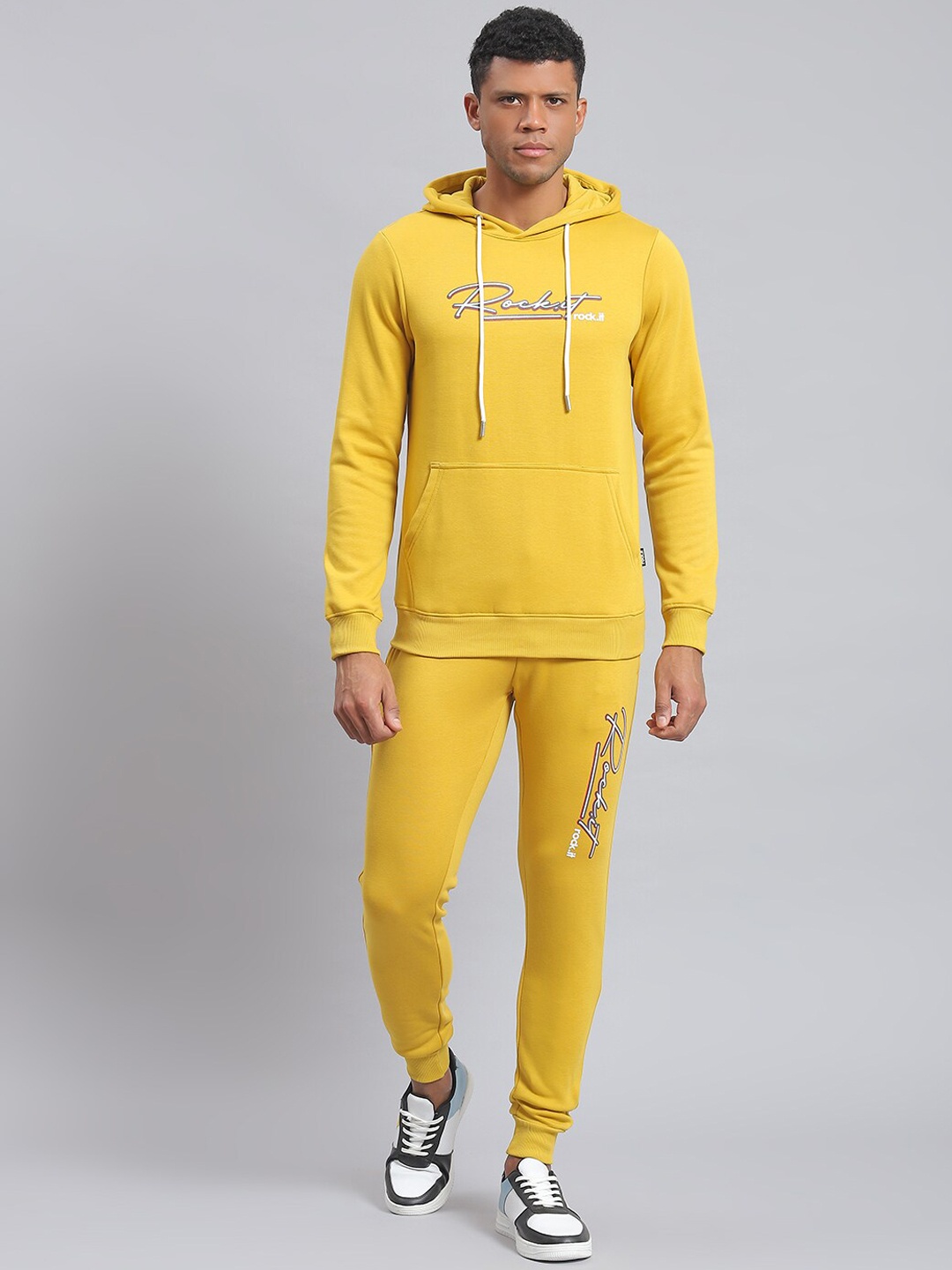 

rock.it Typography Printed Long Sleeved Hooded Tracksuits, Yellow