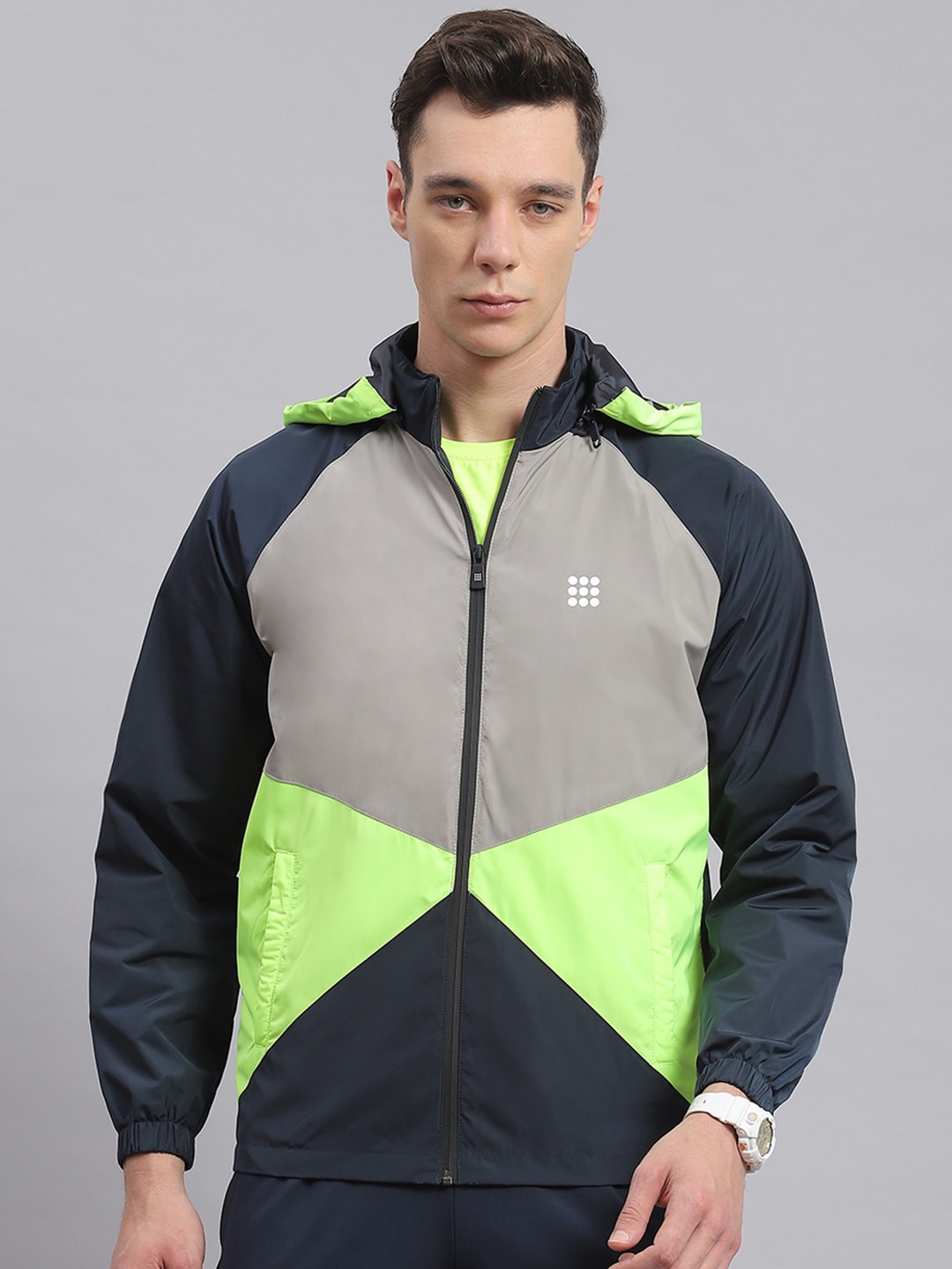 

rock.it Colourblocked Hooded Lightweight Open Front Jacket, Navy blue