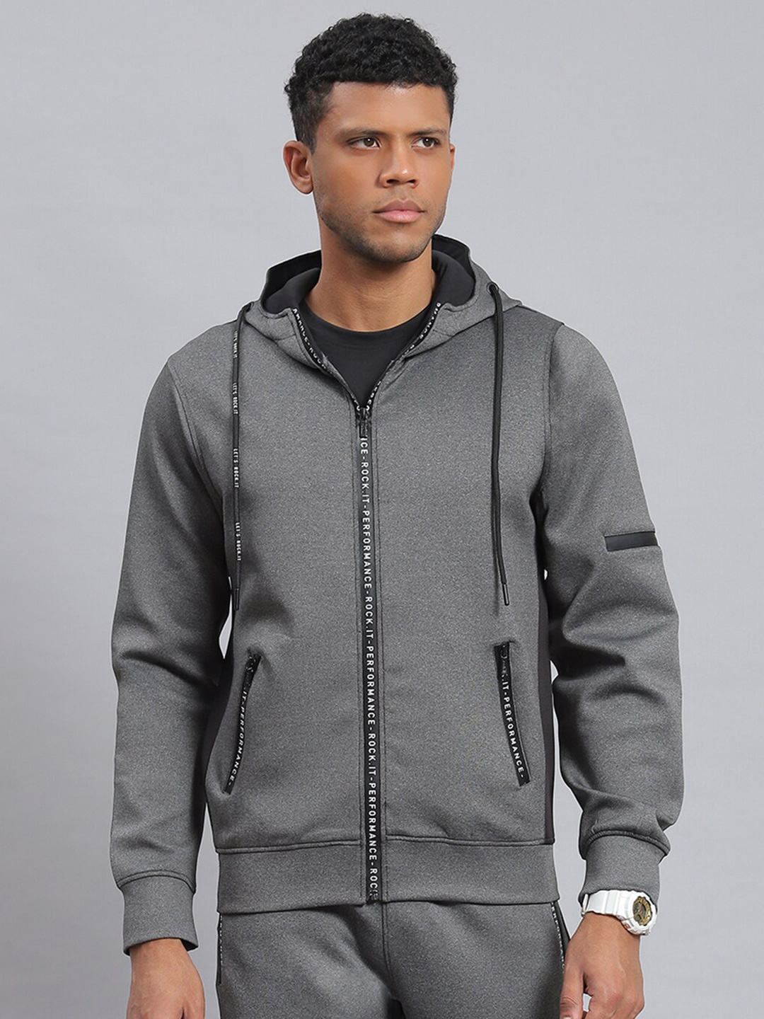 

rock.it Hooded Front-Open Sweatshirt, Grey