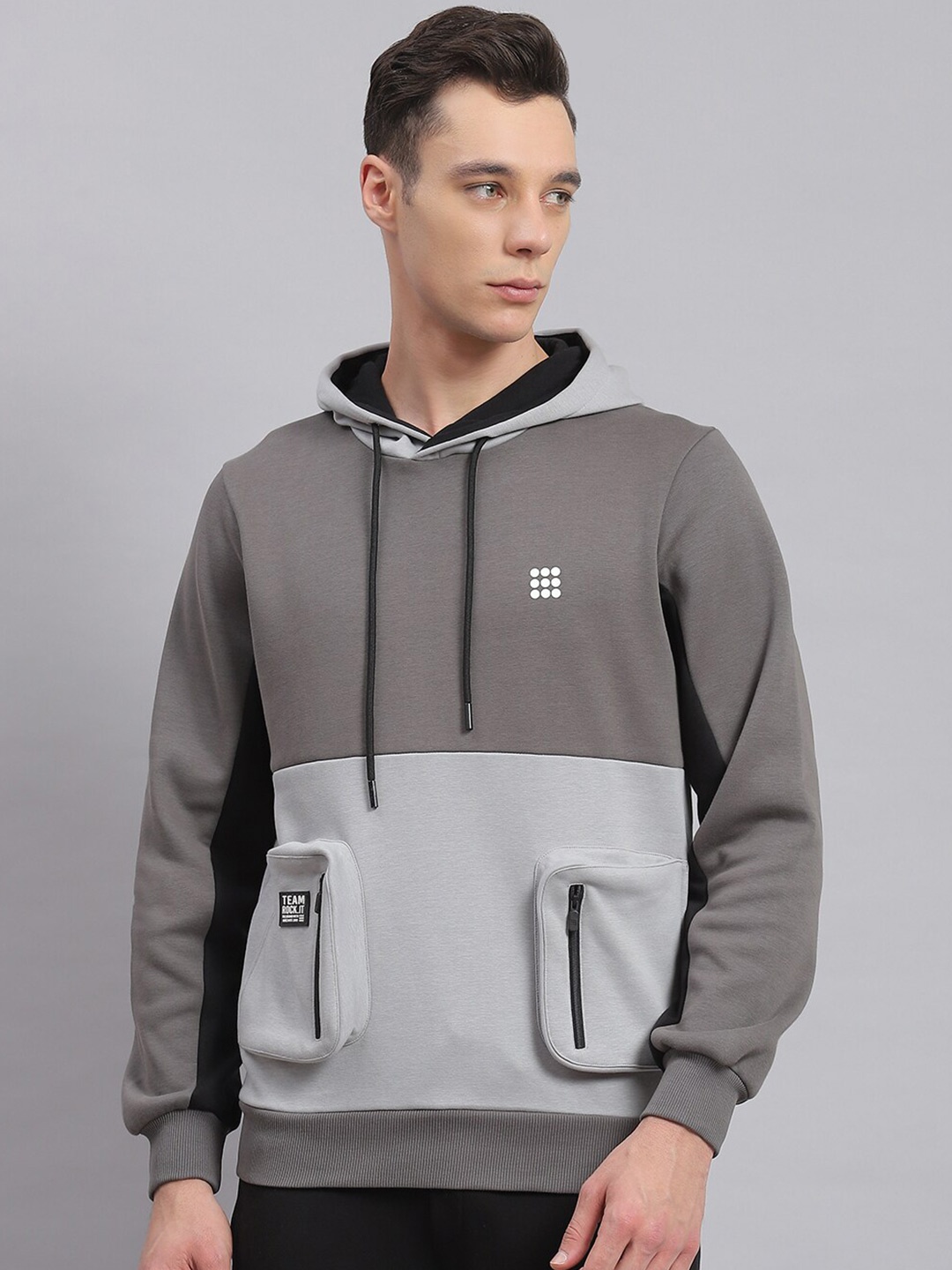 

rock.it Colourblocked Hooded Long Sleeves Sweatshirt, Grey