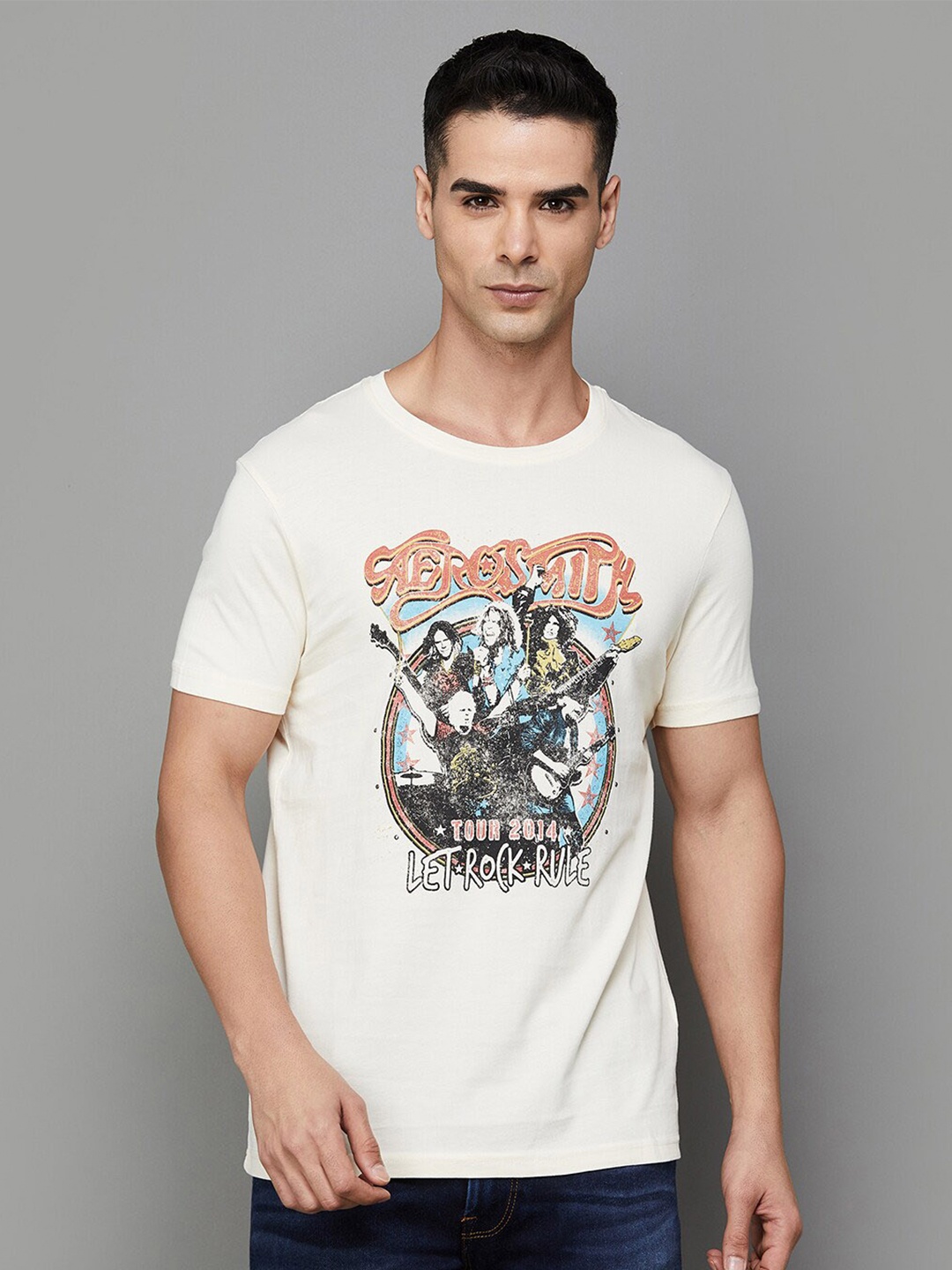 

Forca by Lifestyle Graphic Printed Slim Fit Cotton T-shirt, Beige