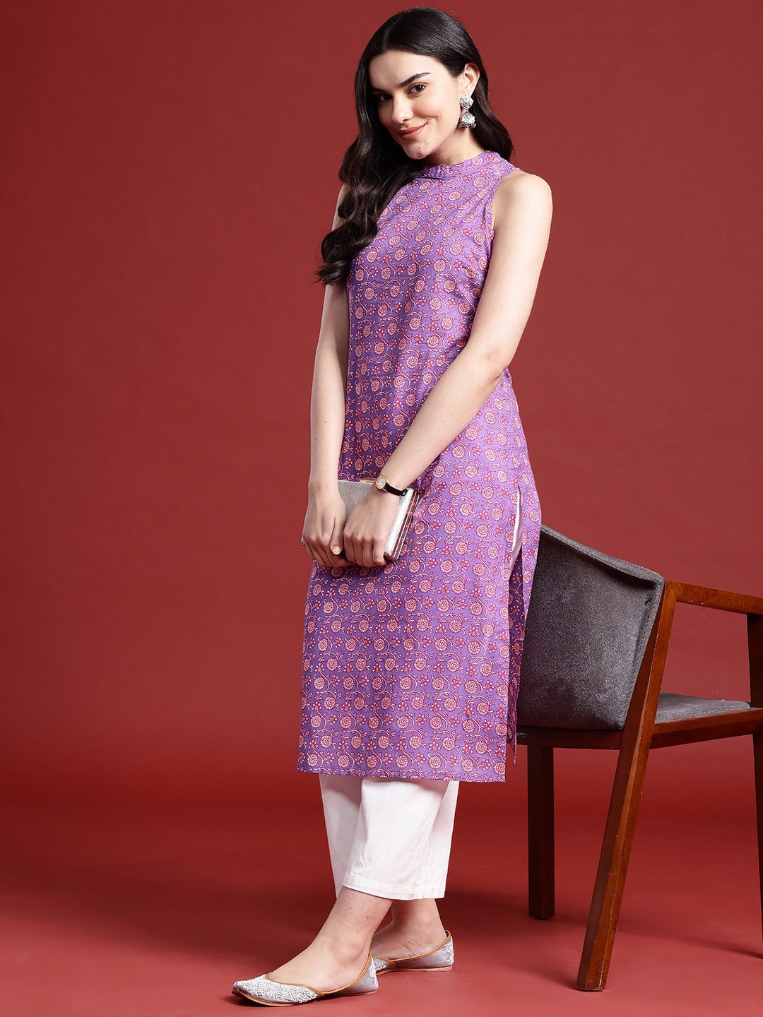

Anouk Floral Print Cotton Kurta, Purple