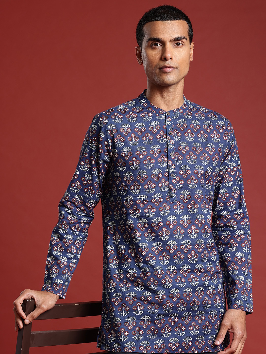 

Anouk Men Ethnic Motifs Printed Pure Cotton Kurta, Navy blue