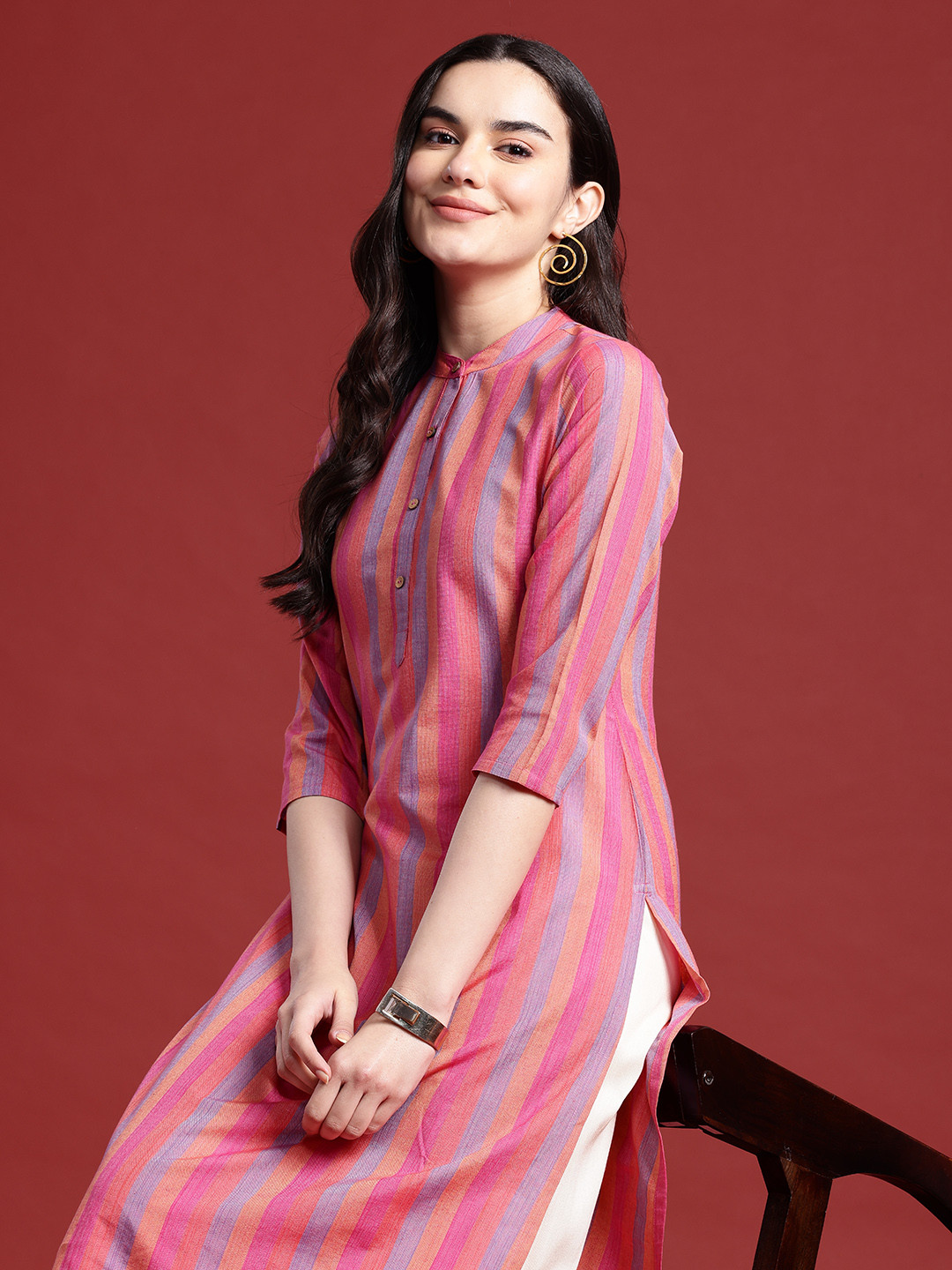 

Anouk Striped Kurta, Pink