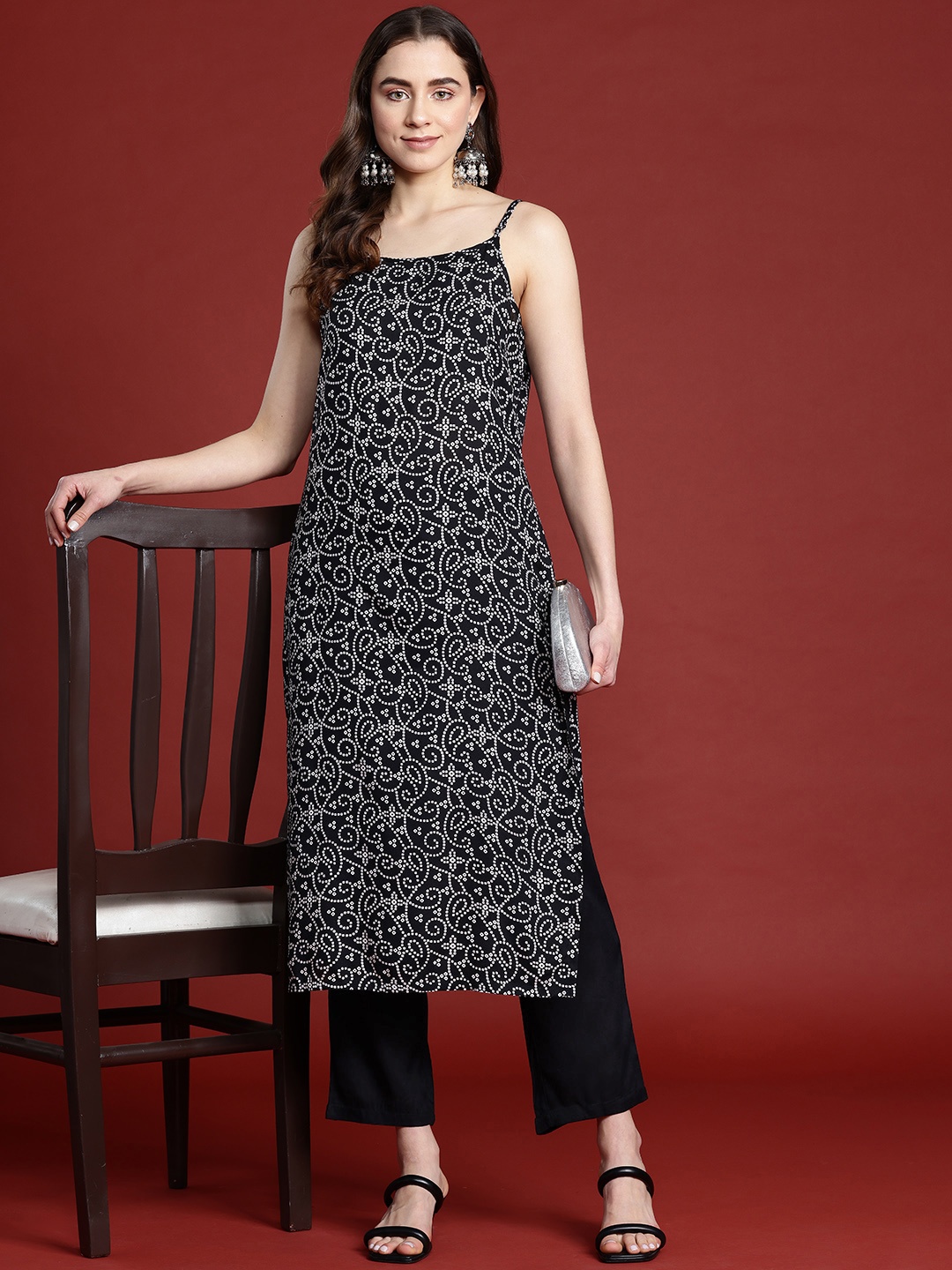 

Anouk Women Bandhani Printed Kurta with Trousers, Black