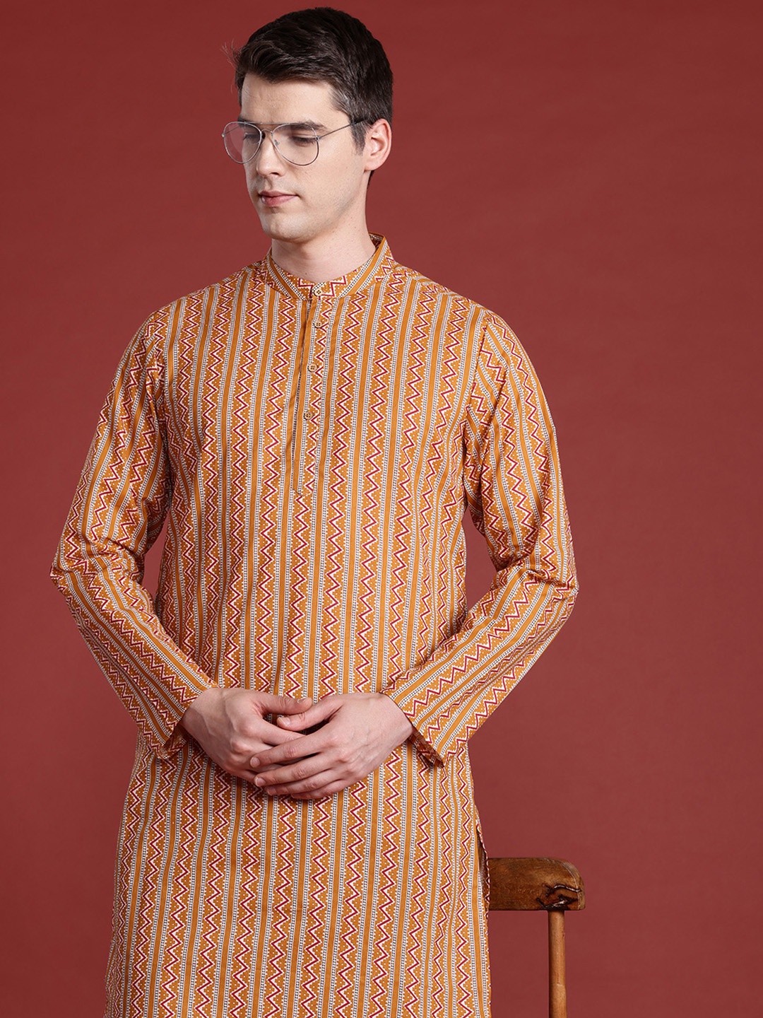 

Anouk Pure Cotton Printed Kurta, Mustard