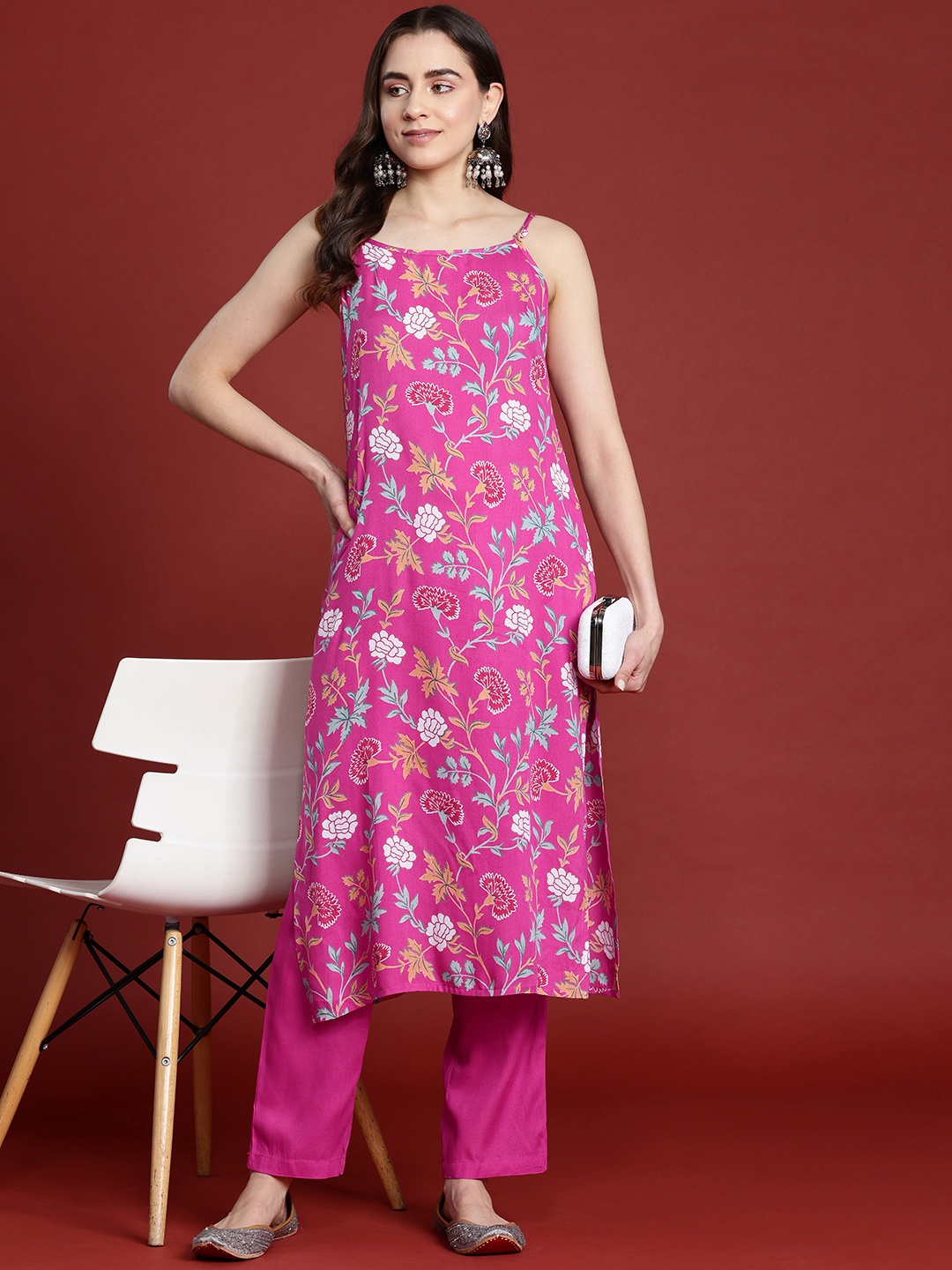 

Anouk Women Floral Printed Kurta with Trousers, Pink