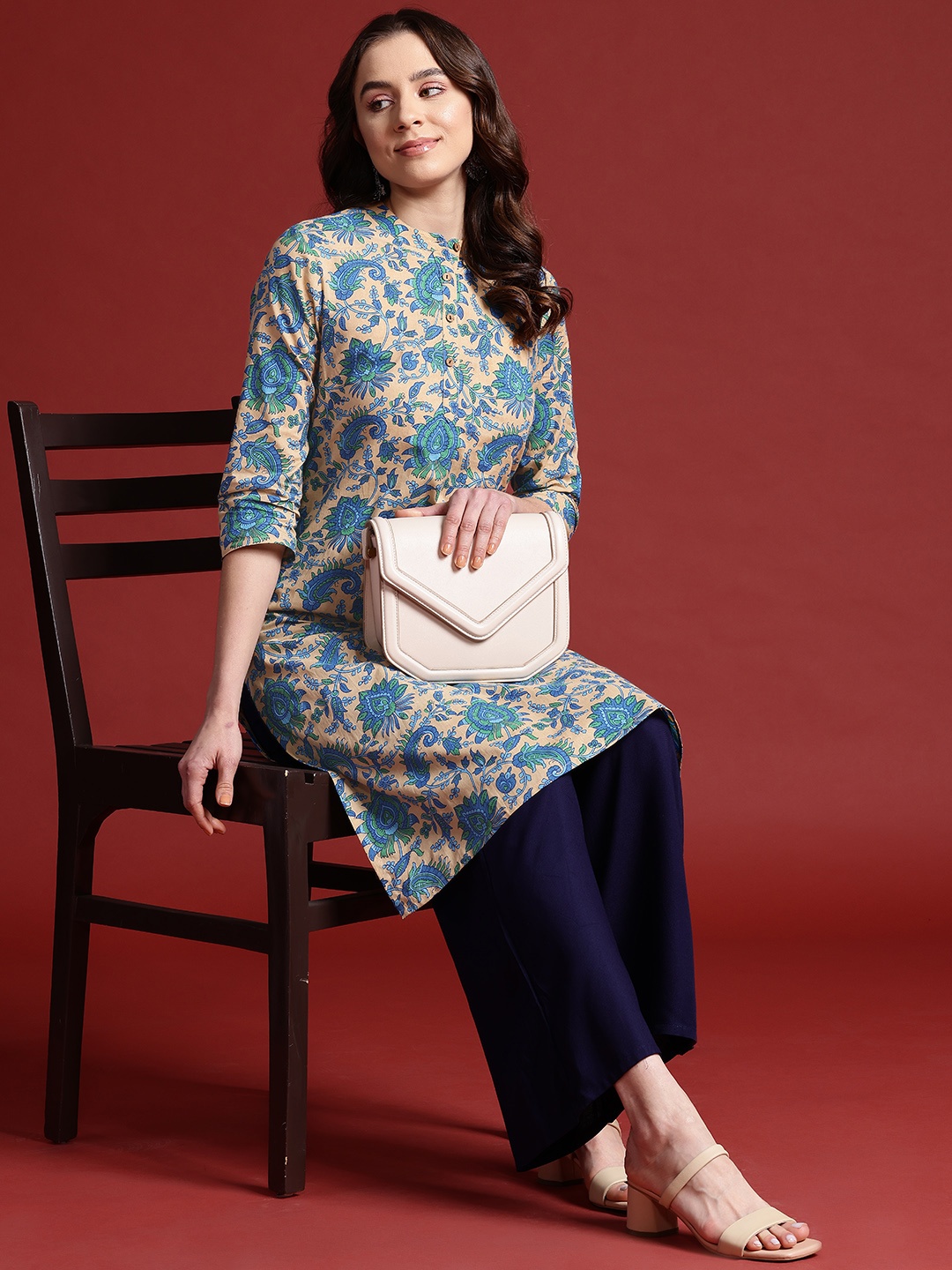 

Anouk Pure Cotton Paisley Printed Kurta, Beige