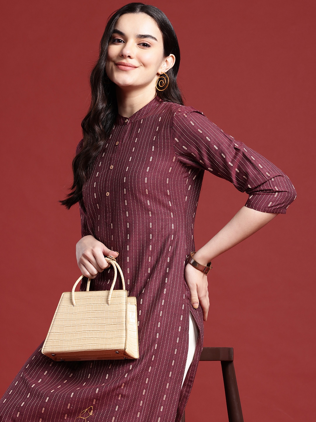 

Anouk Woven Design Kurta, Maroon