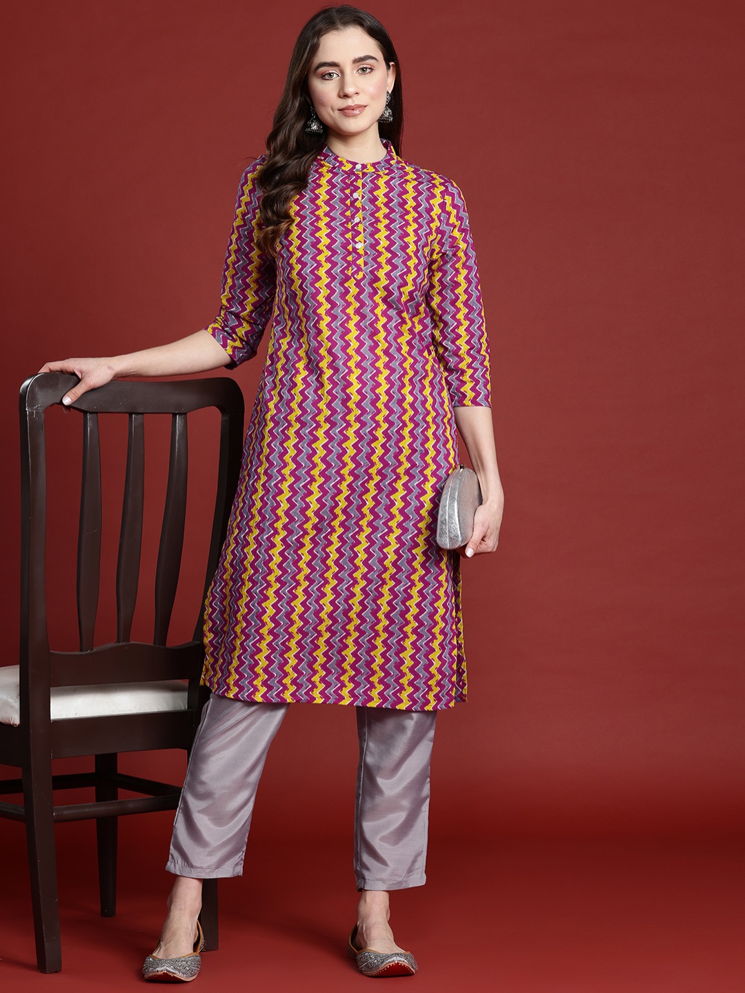 

Anouk Chevron Print Straight Kurta, Purple