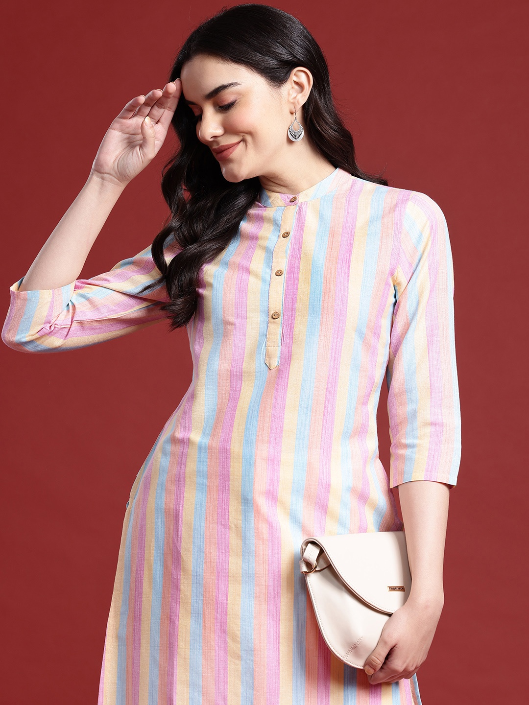 

Anouk Striped Kurta, Pink