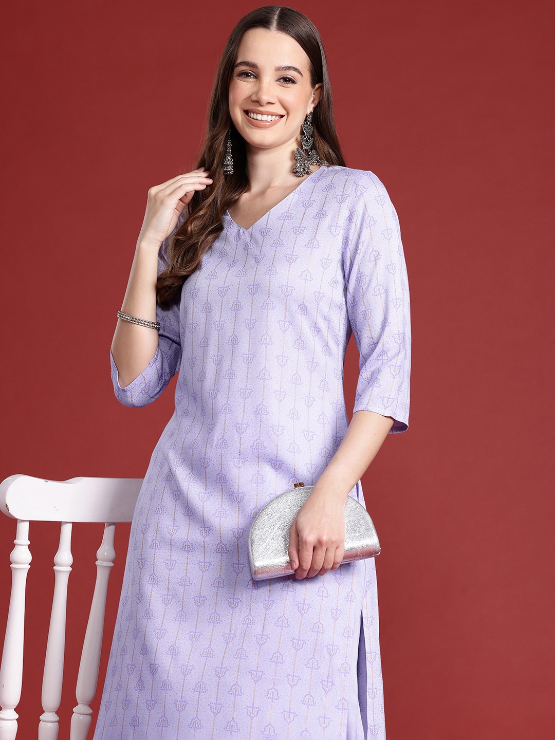 

Anouk Women Bandhani Printed Kurta with Palazzos, Lavender