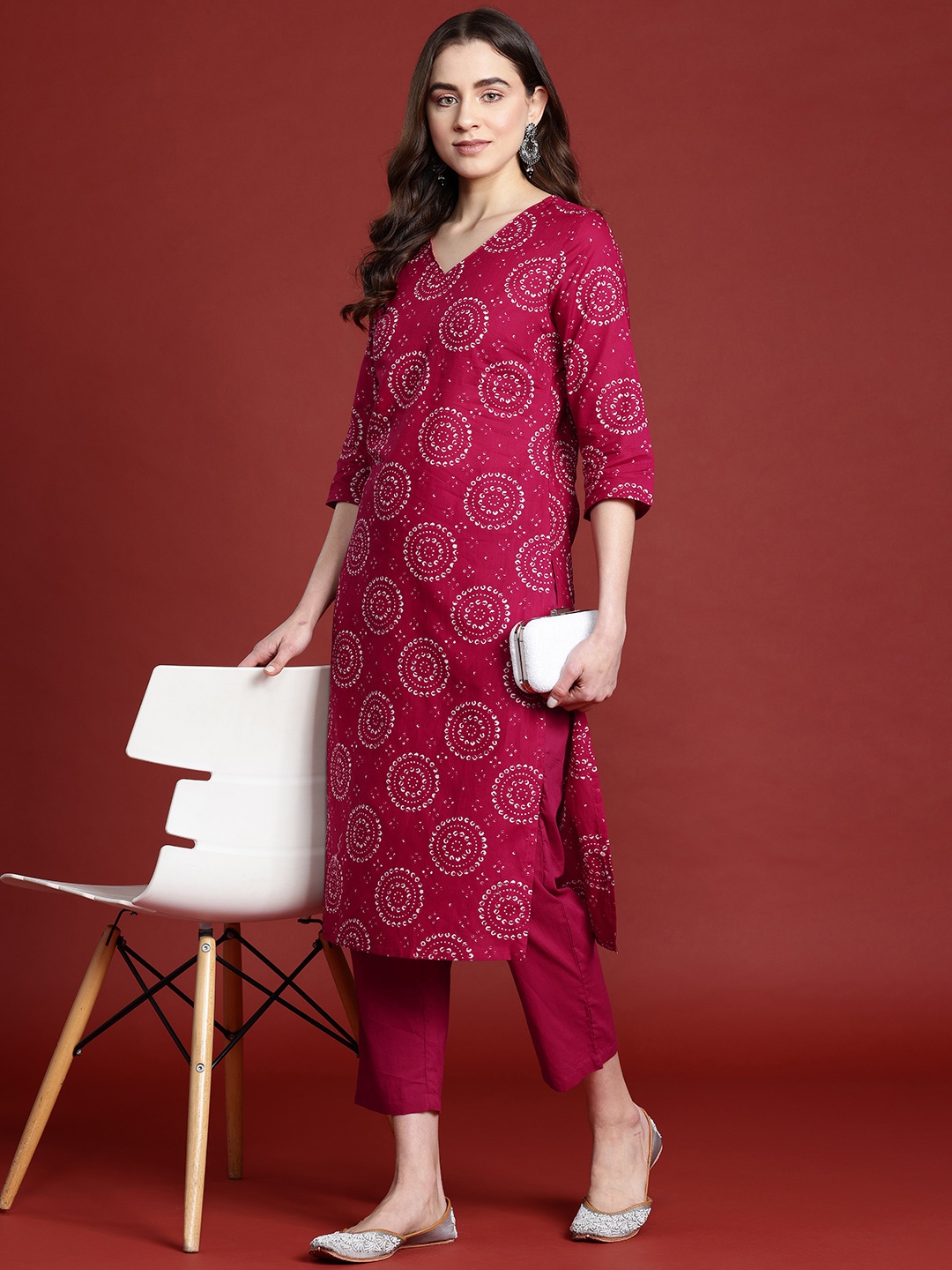 

Anouk Bandhani Print Pure Cotton Kurta with Trousers, Maroon
