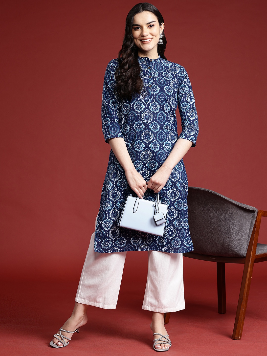 

Anouk Women Ethnic Motifs Printed Pure Cotton Kurta, Blue