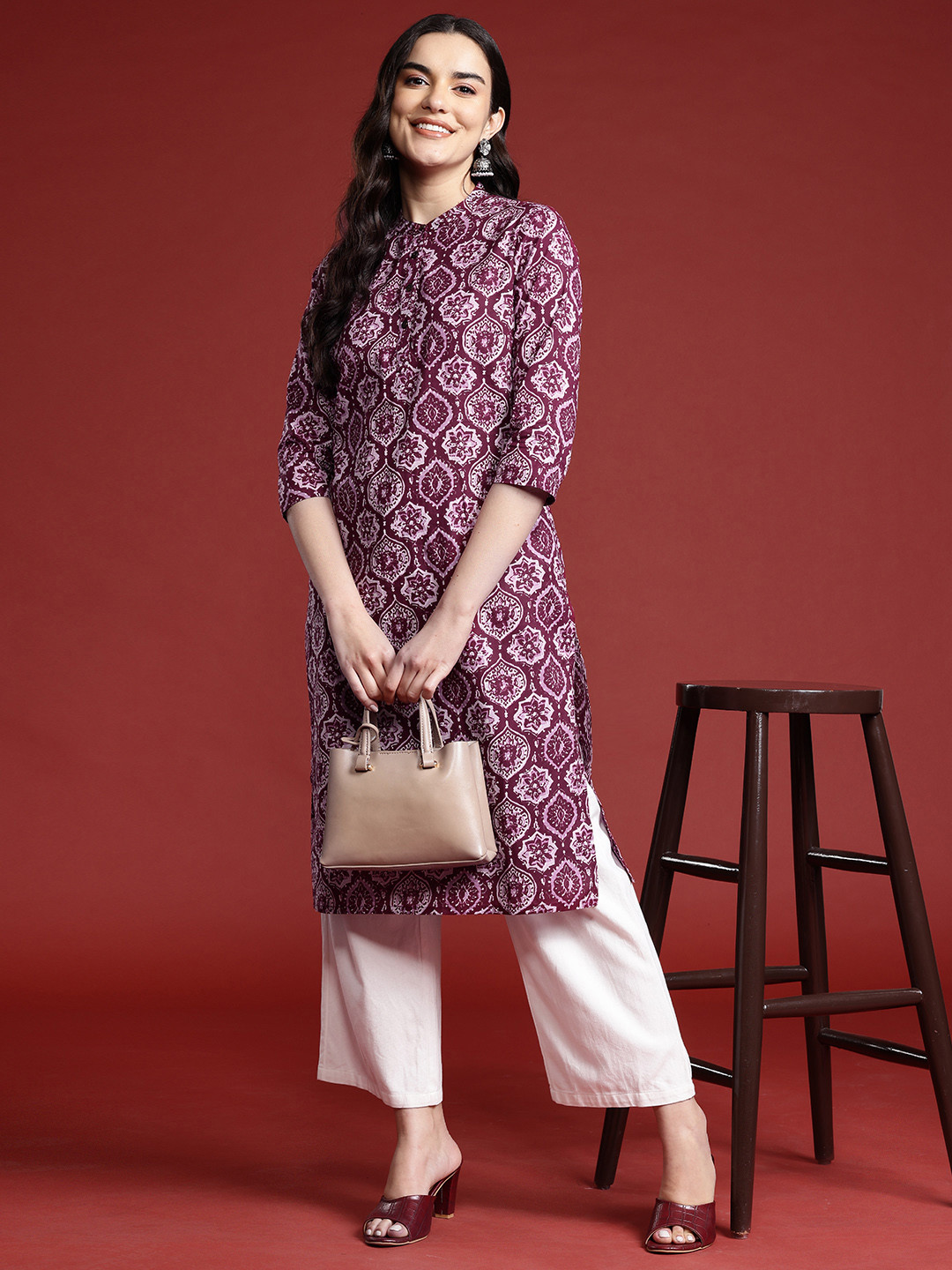 

Anouk Women Ethnic Motifs Printed Pure Cotton Kurta, Burgundy