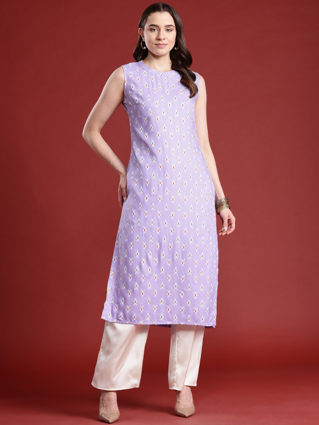 

Anouk Geometric Printed Kurta, Lavender