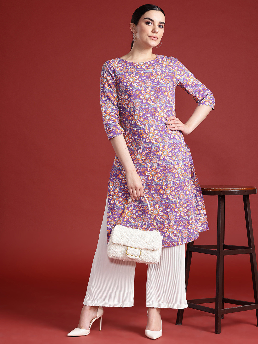 

Anouk Floral Print Cotton Kurta, Purple