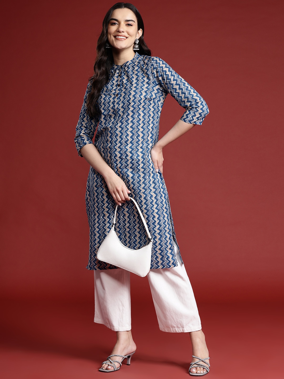 

Anouk Women Ethnic Motifs Printed Pure Cotton Kurta, Blue