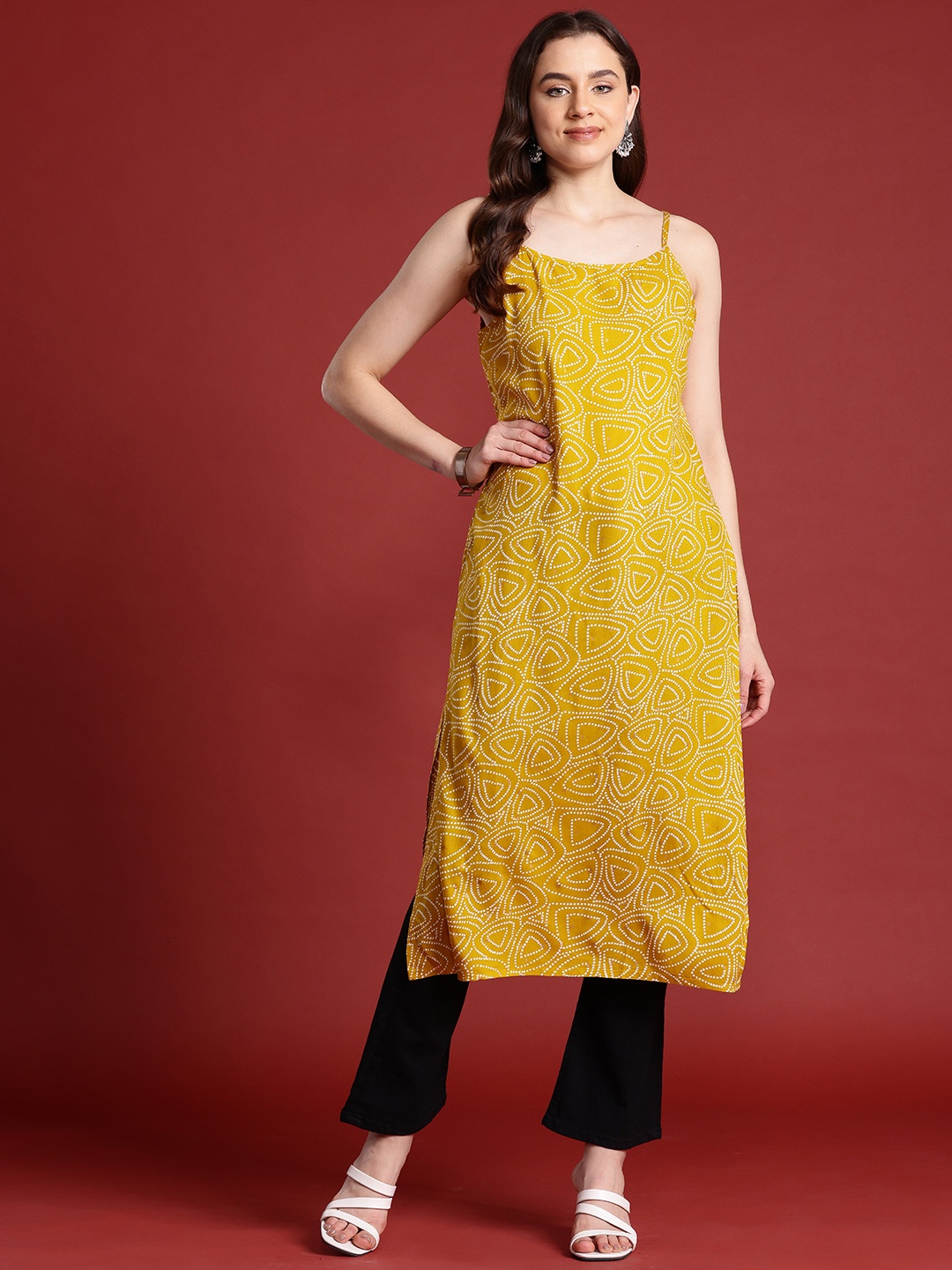 

Anouk Women Bandhani Printed Kurta, Mustard